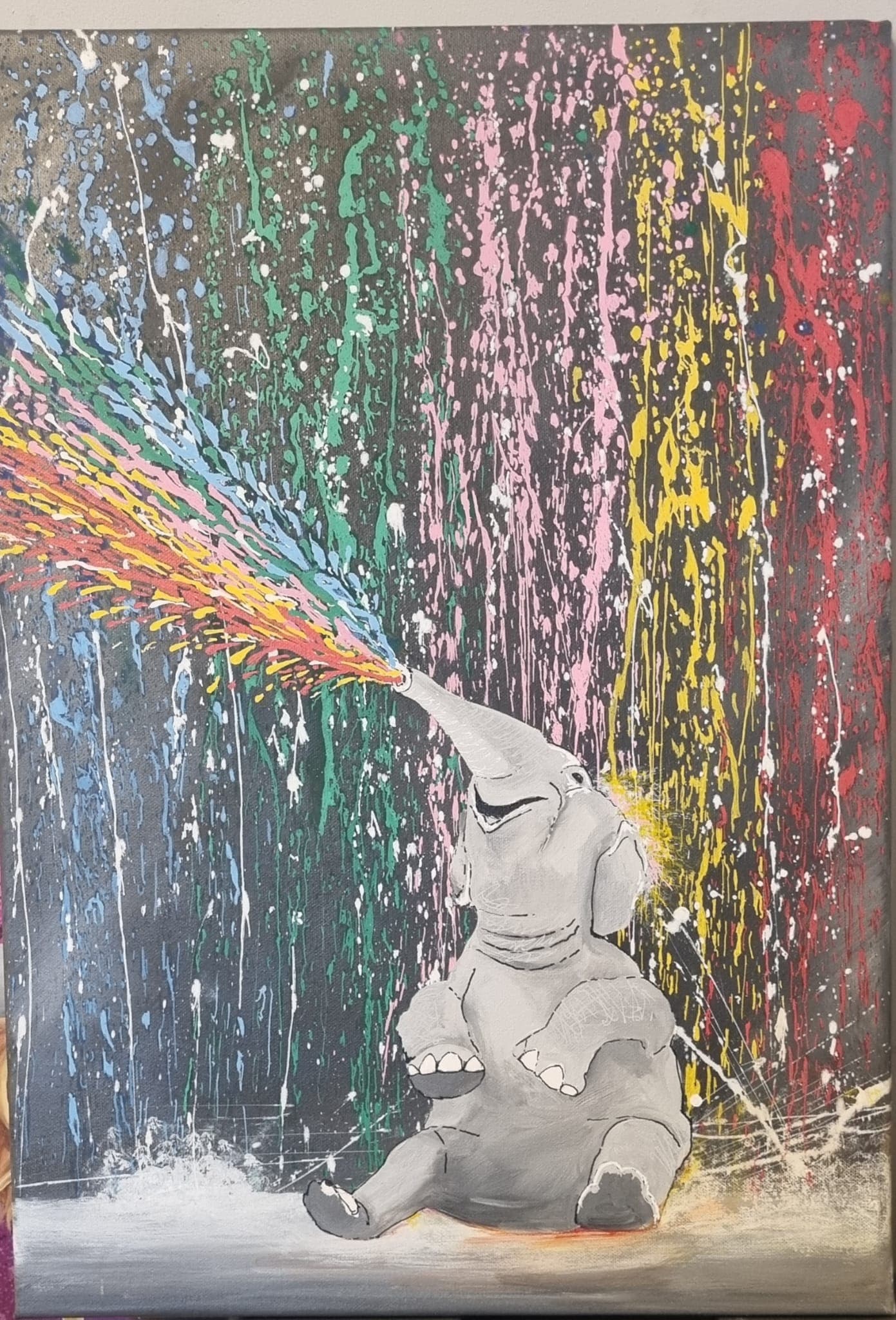 Rainbow Waterfall - Baby Elephant Splash Art