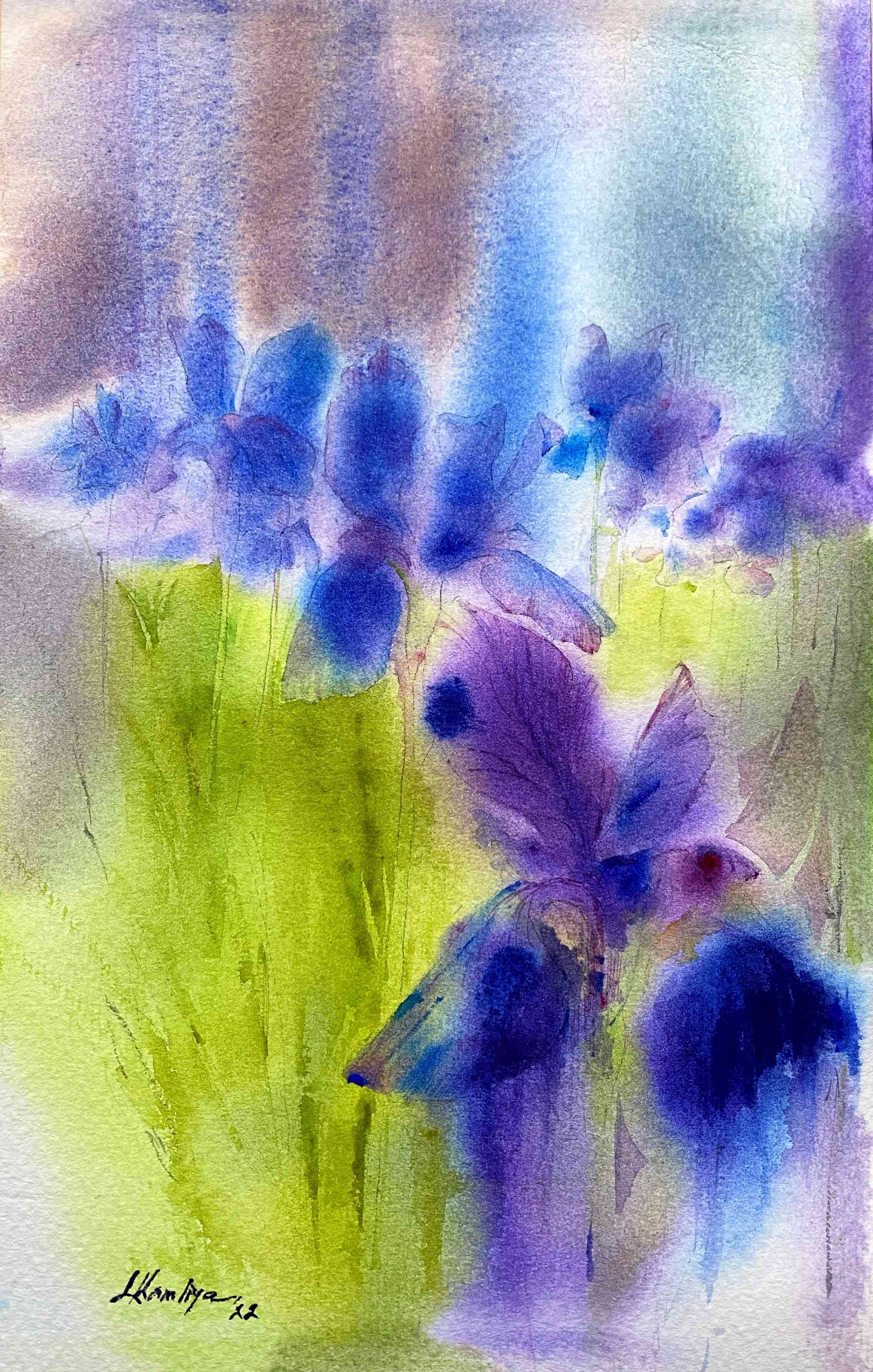 Irises Watercolour Artwork thumbnail-0
