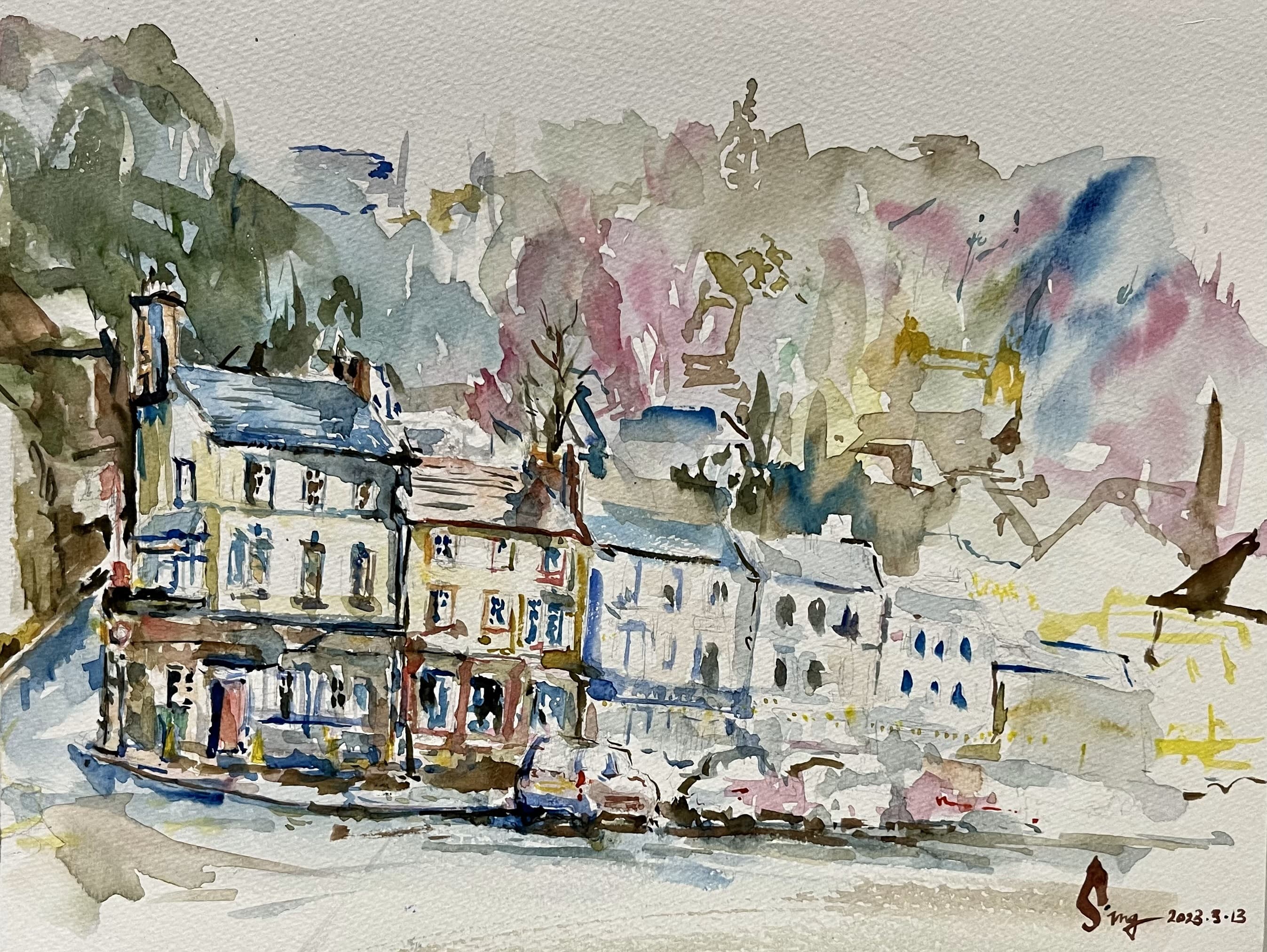 Rainy Matlock Bath Derbyshire UK - Watercolor Landscape Sketching thumbnail-0