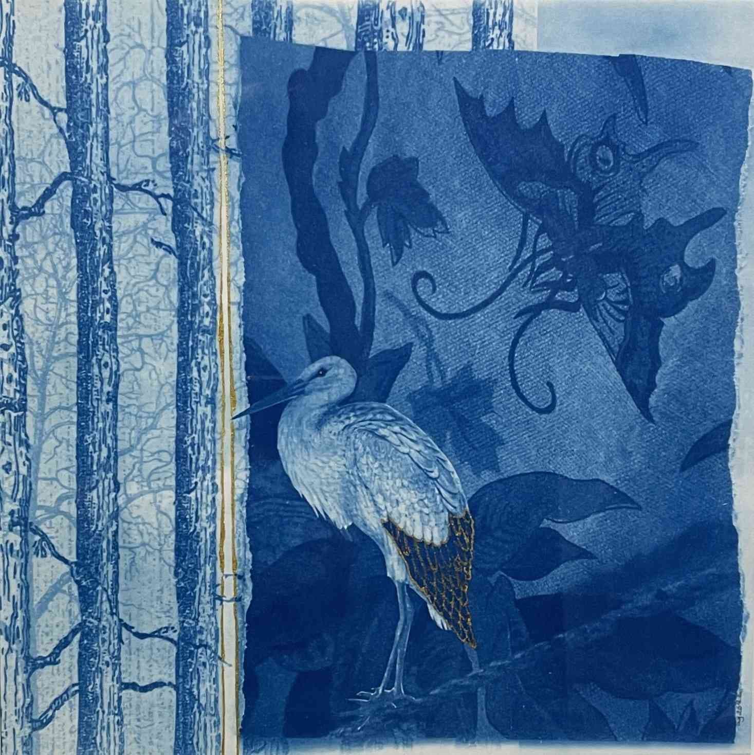 Close your eyes and hear the song - Cyanotype Art with Gold Ink thumbnail-0