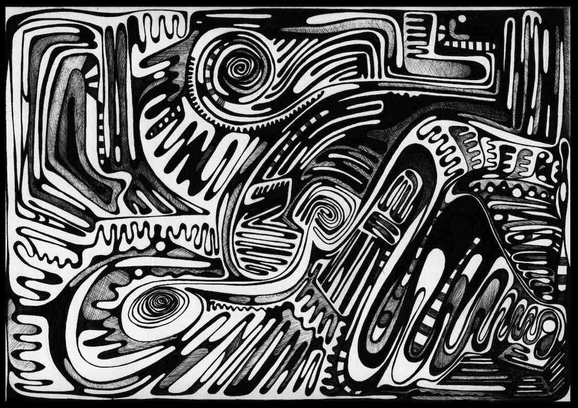 Maze-Abstract Black Ballpoint Art