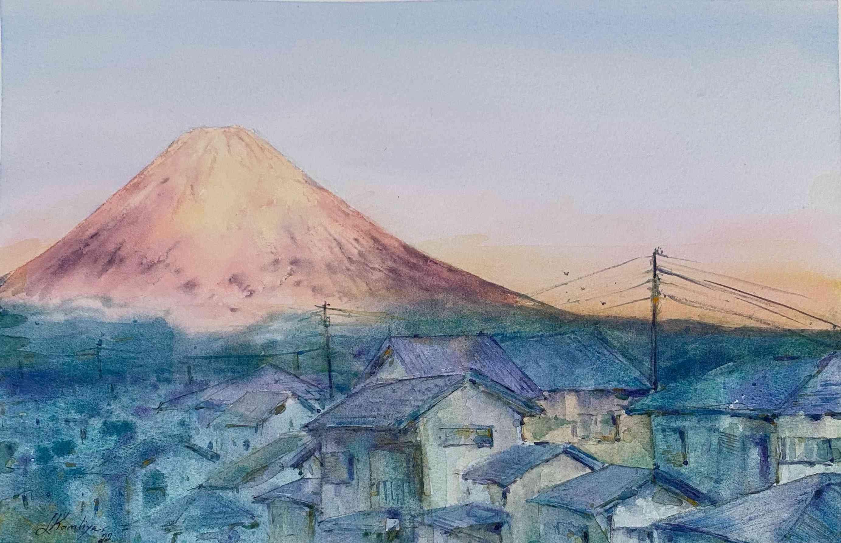 Mt Fuji Dawn Watercolour Artwork thumbnail-0