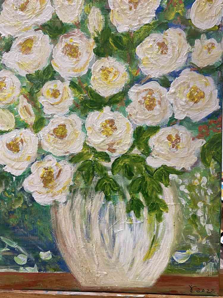 Summer White Roses Floral Acrylic Art thumbnail-0