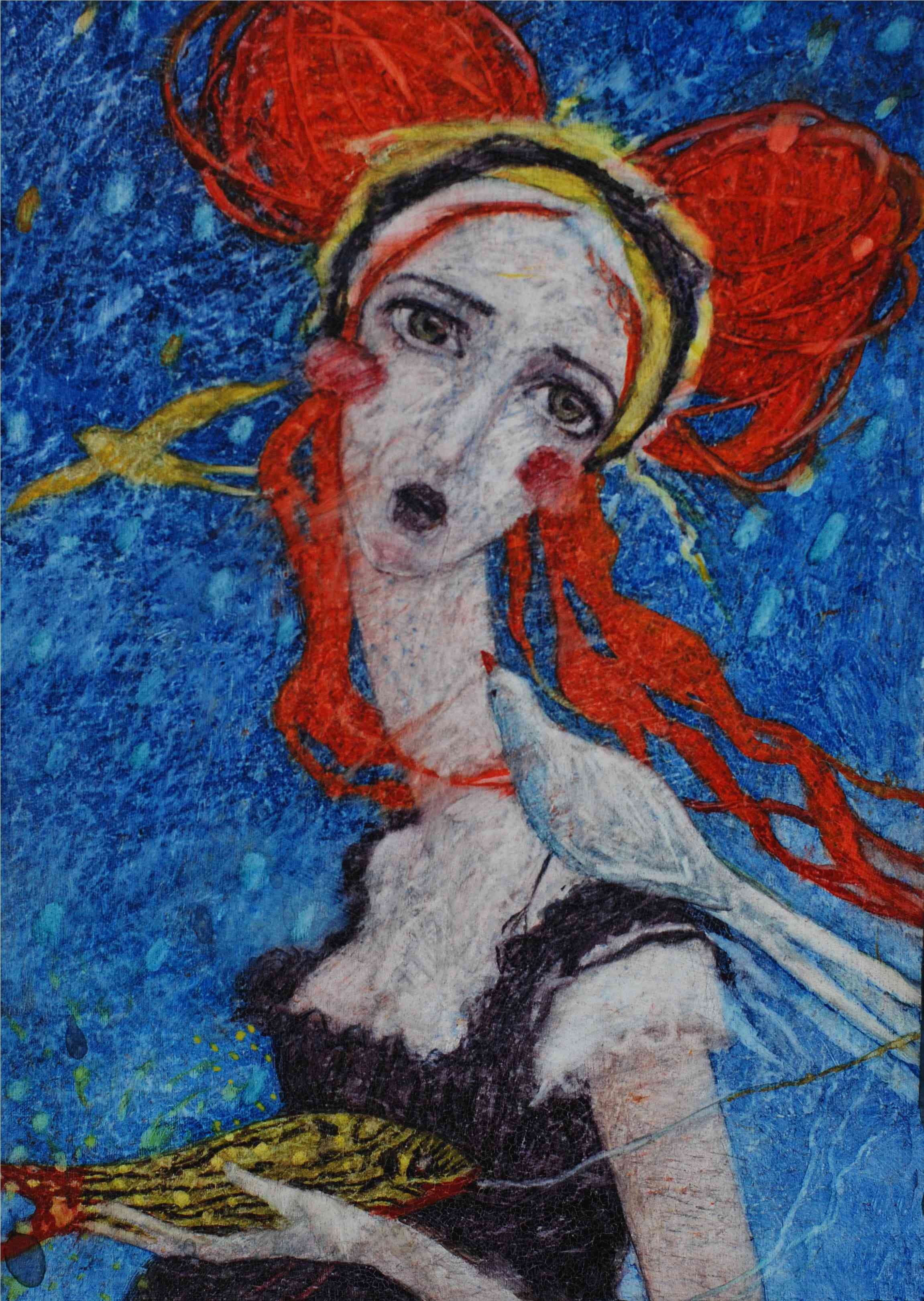 Girl With Fish - Water color Figurative Art thumbnail-0