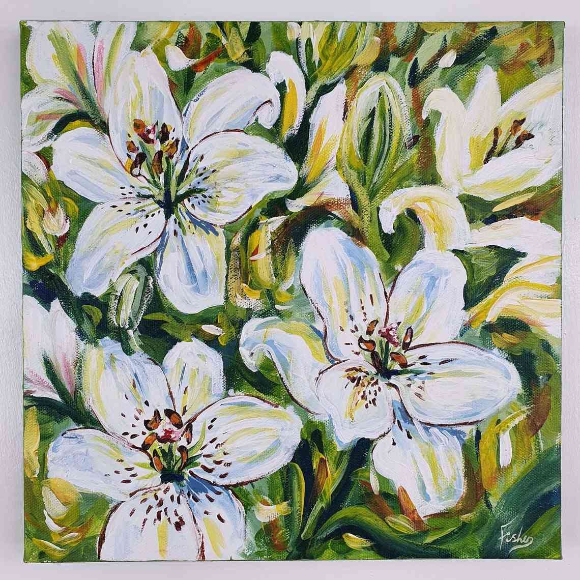 Lilies in Bloom- Lillies Acrylic on Canvas thumbnail-1