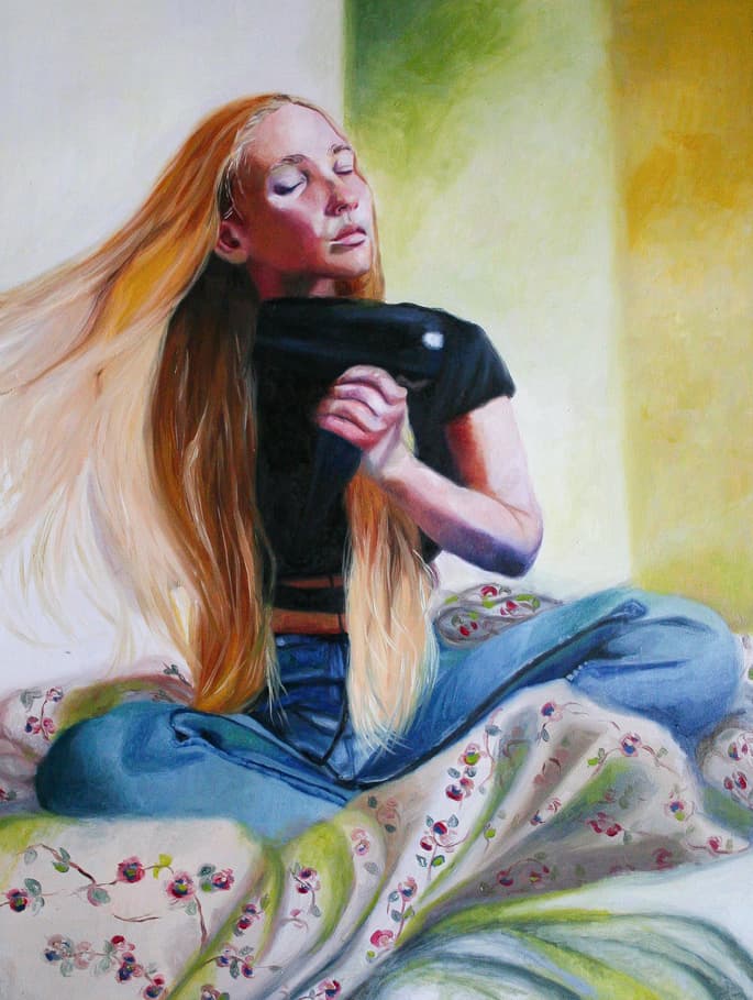 Watching Hair Dry - Girl Portrait Oil Painting thumbnail-0