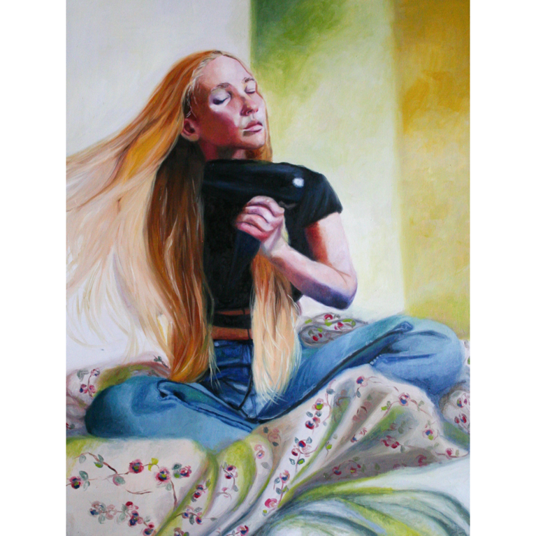 Watching Hair Dry - Girl Portrait Oil Painting thumbnail-1