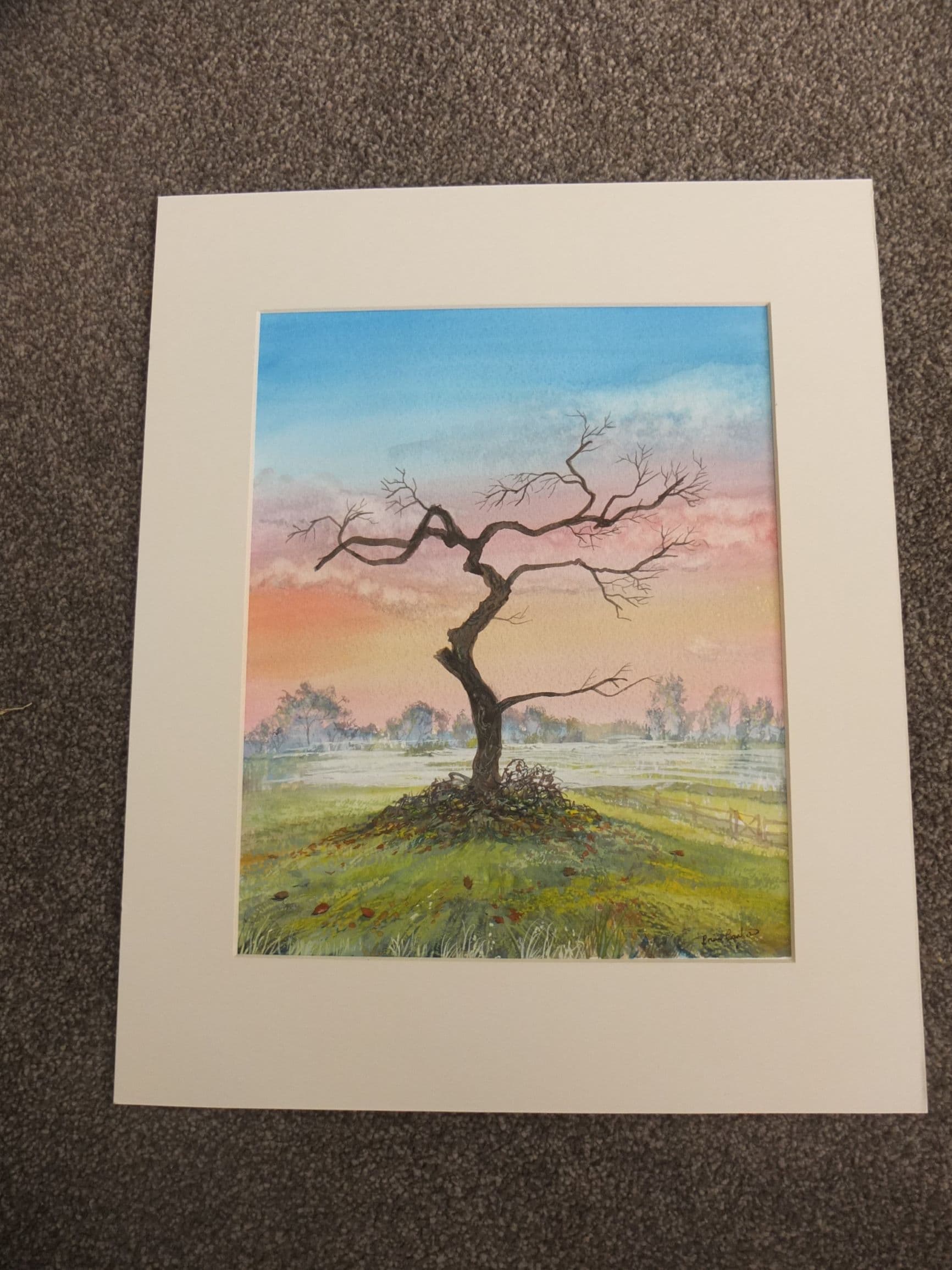 Dawn Sunrise - Tree Figurative Watercolour Art thumbnail-1