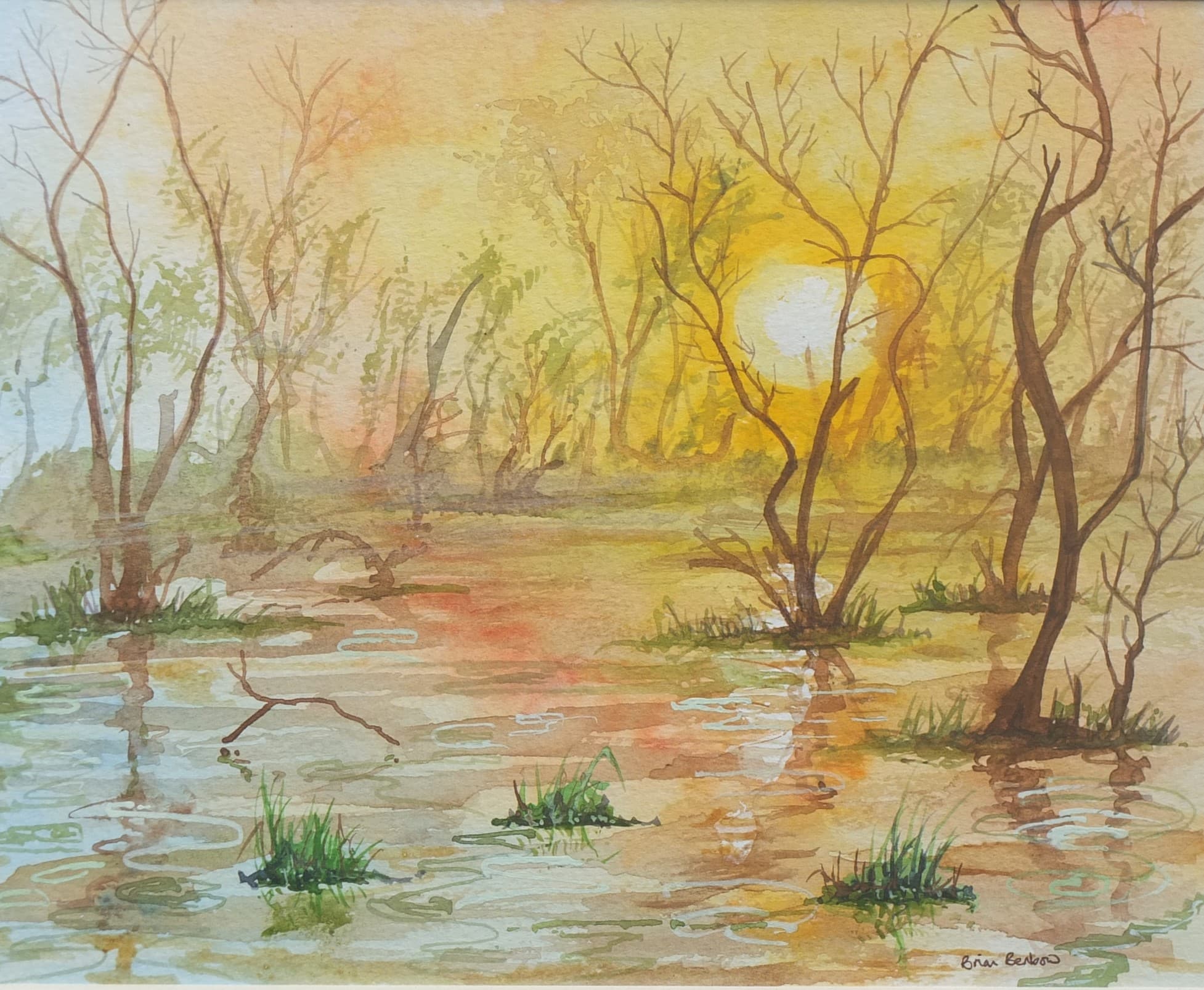 Wyndley Sunset - Wyndley Pool Watercolour Art