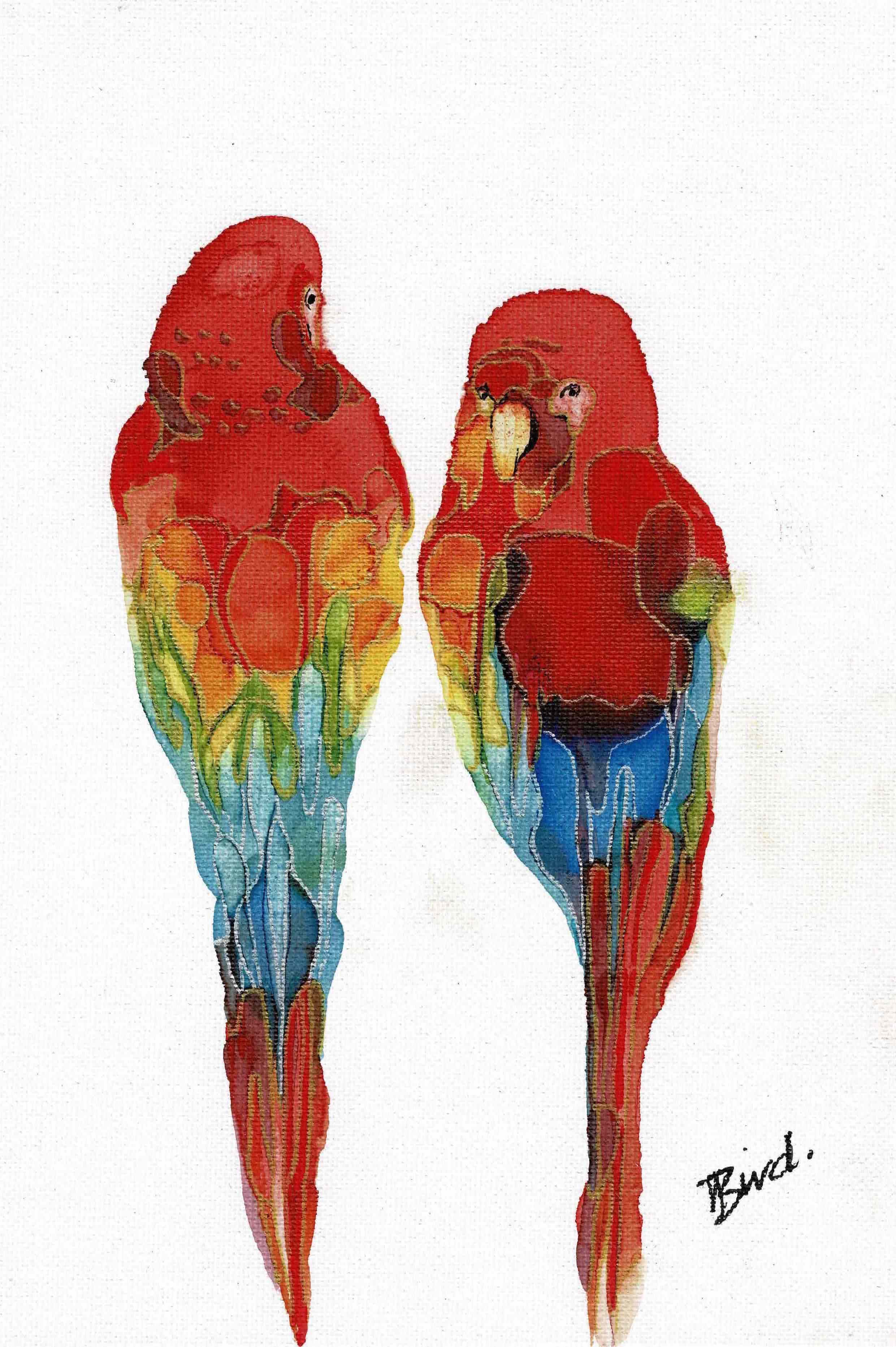 Two Macaws Ink Art thumbnail-0