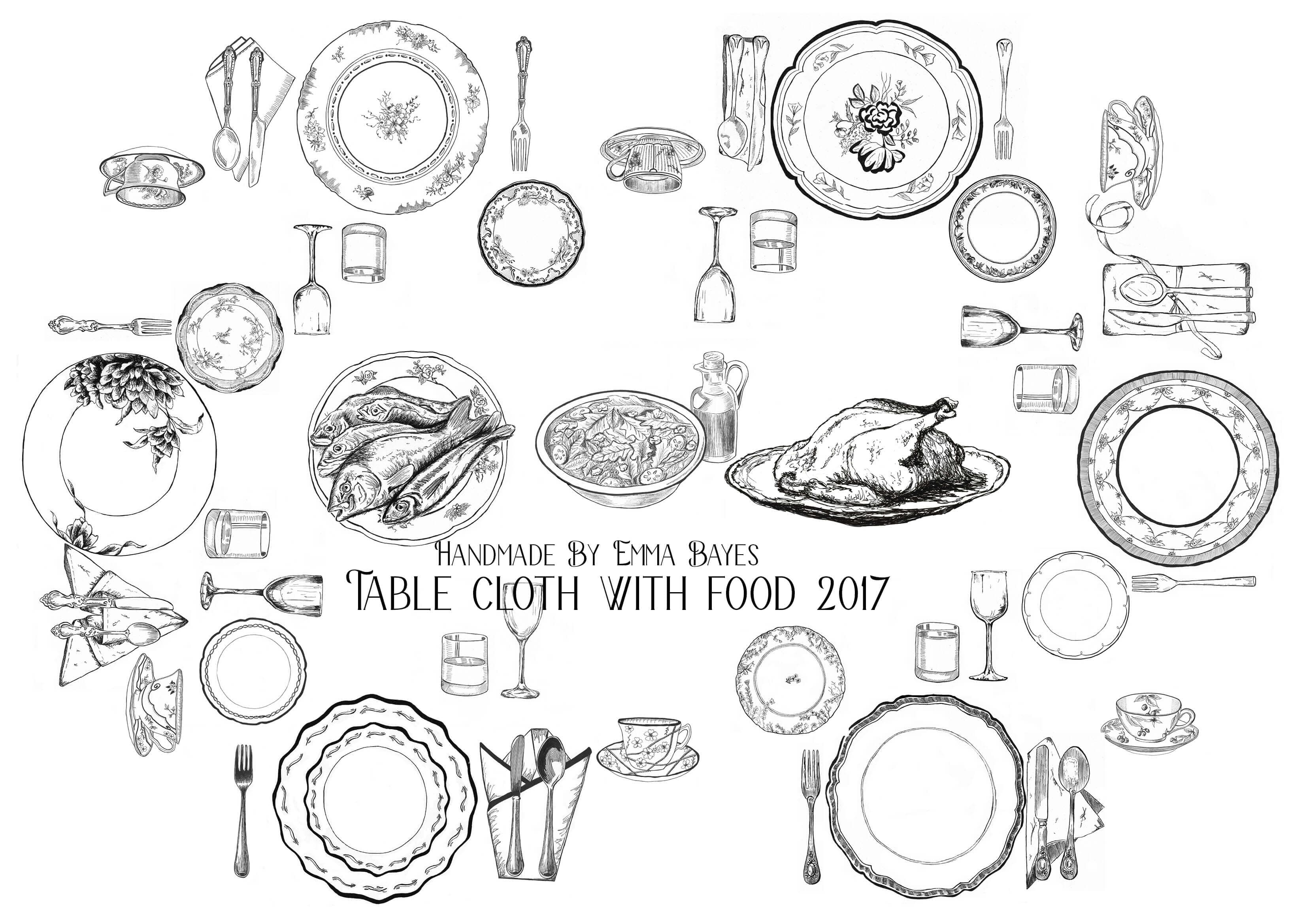 Black and White A3 Table Cloth with Food Print thumbnail-1