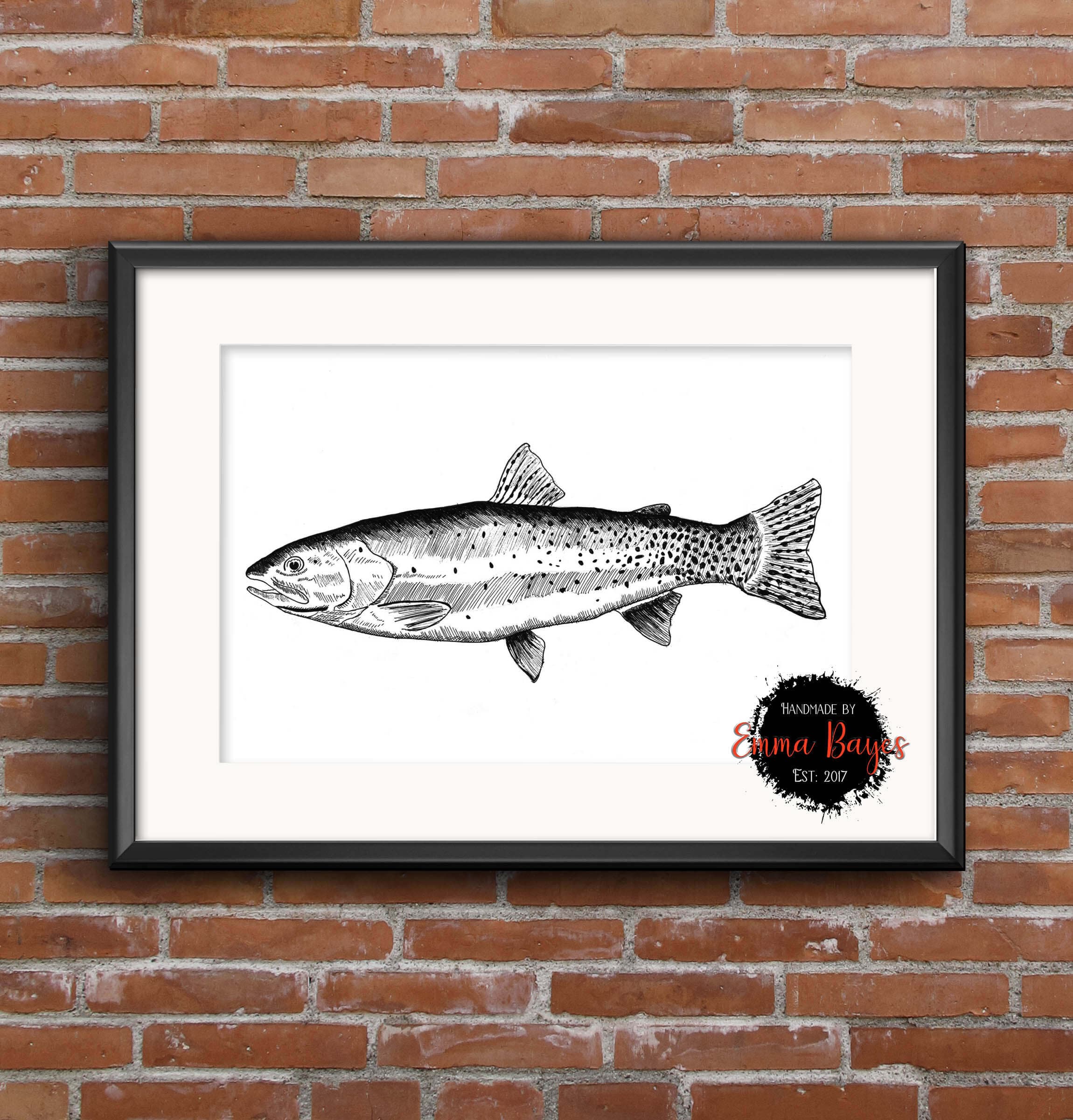 A4 Black and White Rainbow 1-Trout Print Art thumbnail-0