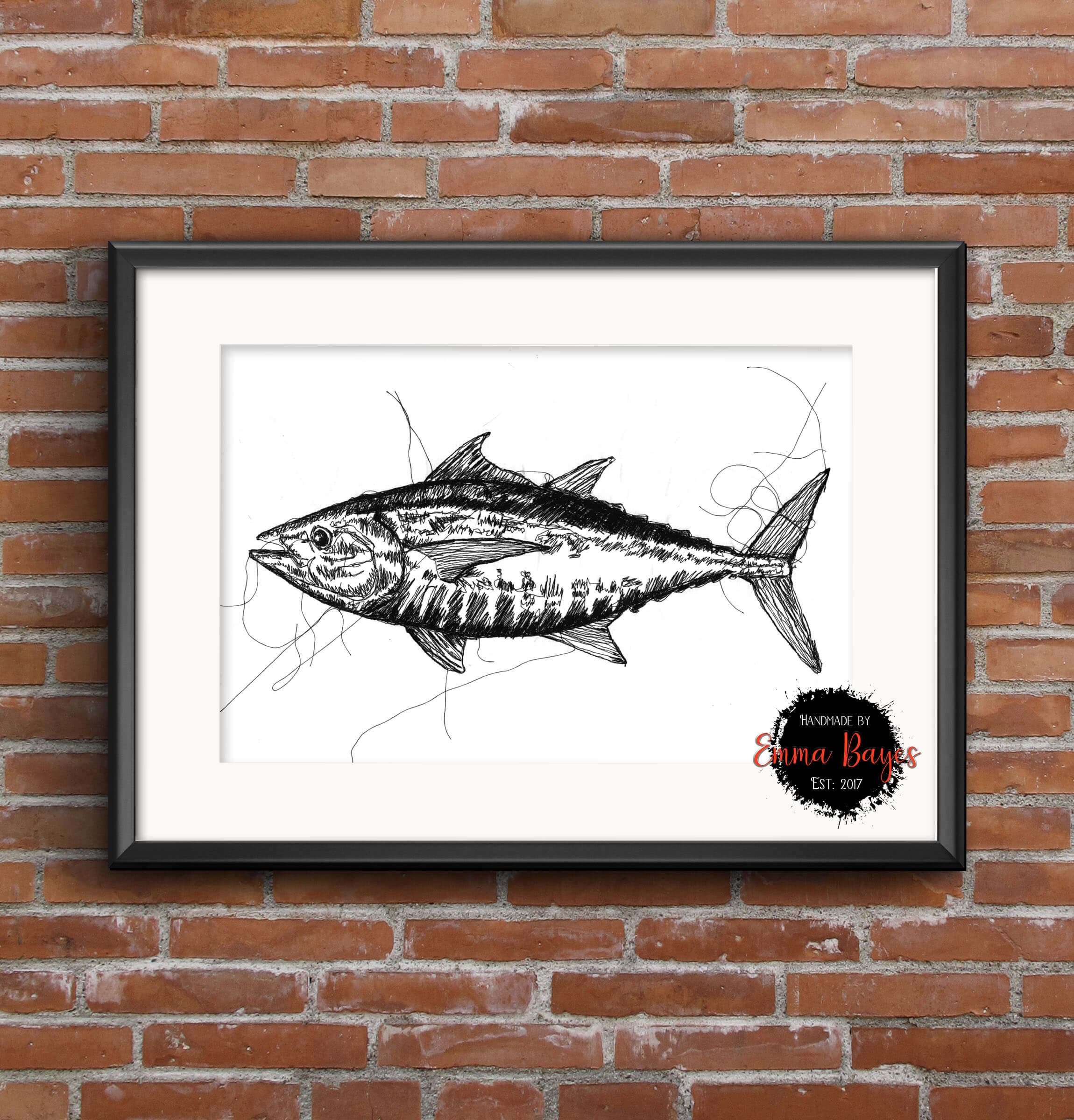 Black and White A4 Tuna Fish Print Art thumbnail-0