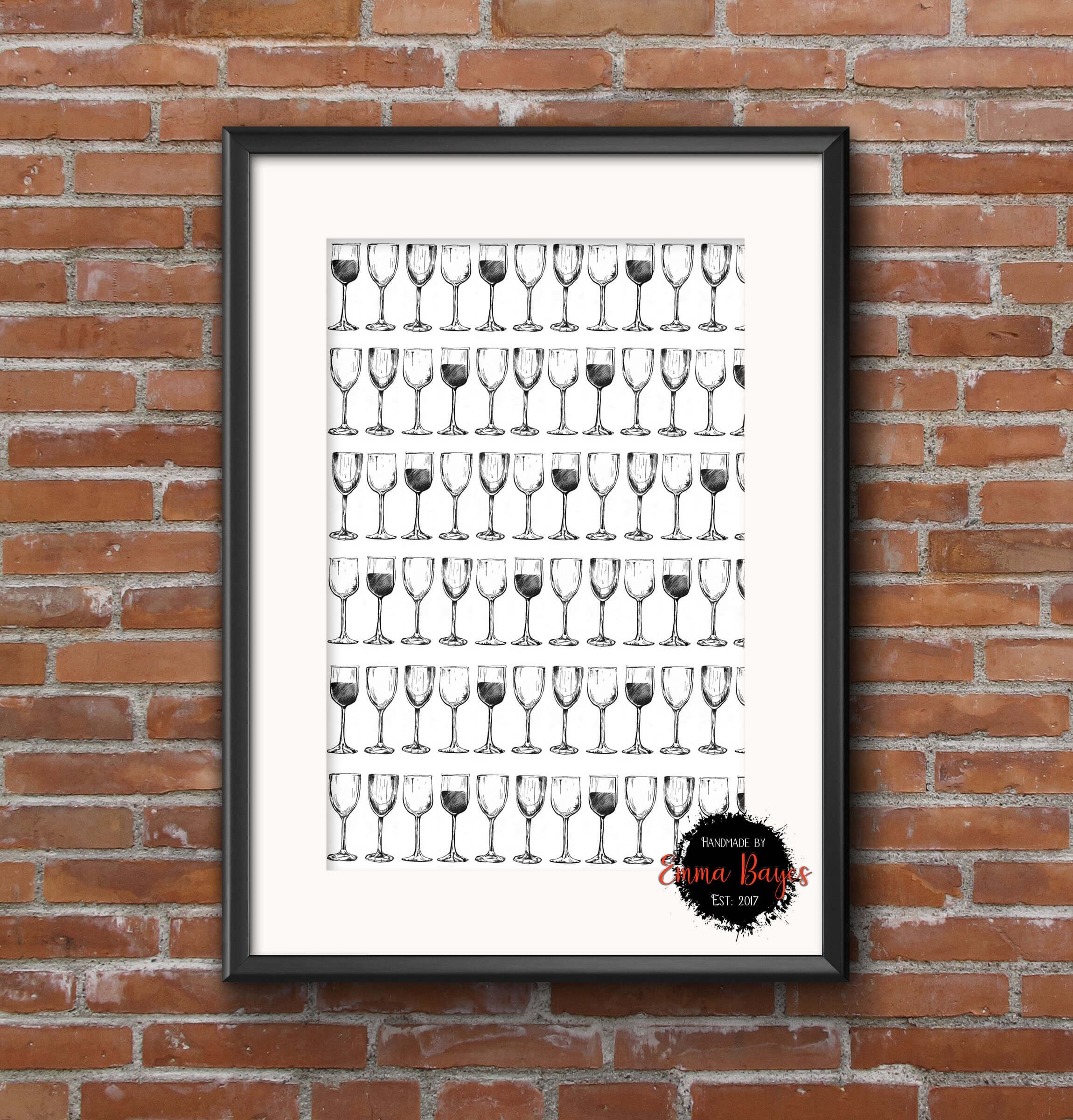 A4 Black and White Wine Glass- A4 Wine Glass Print Art