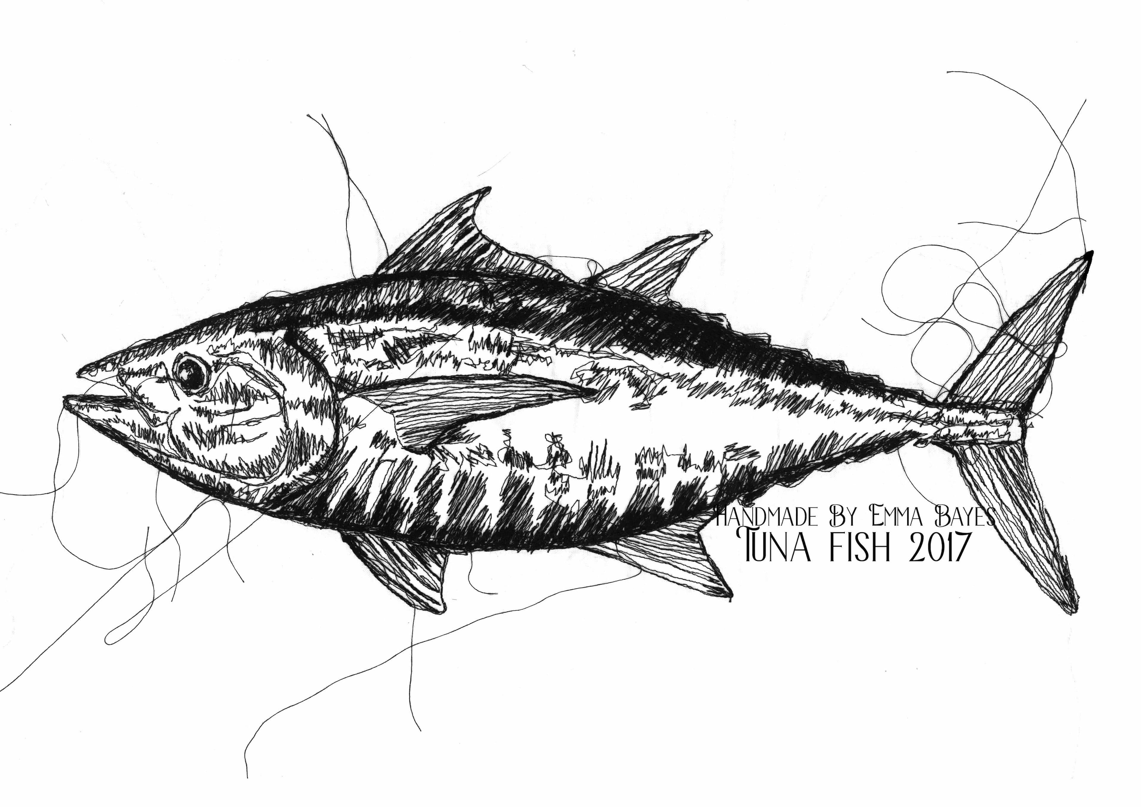 Black and White A4 Tuna Fish Print Art thumbnail-1