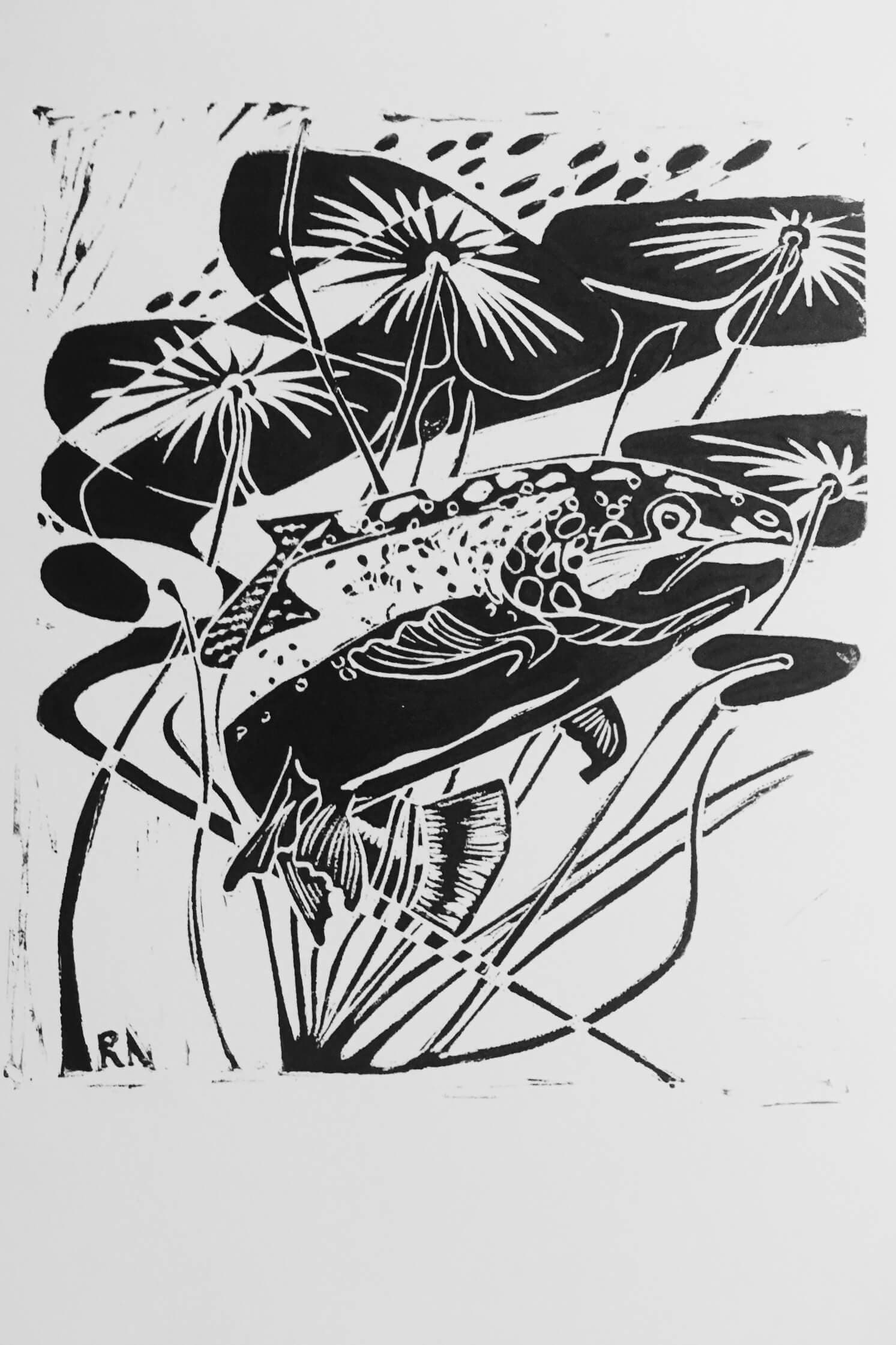 Trout-Hand Printed Lino cut Trout thumbnail-0