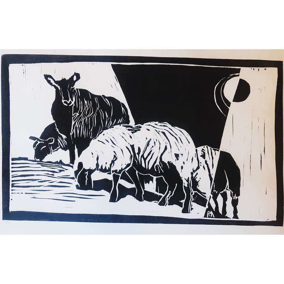 Hand Printed Sheep Ink Art thumbnail-1