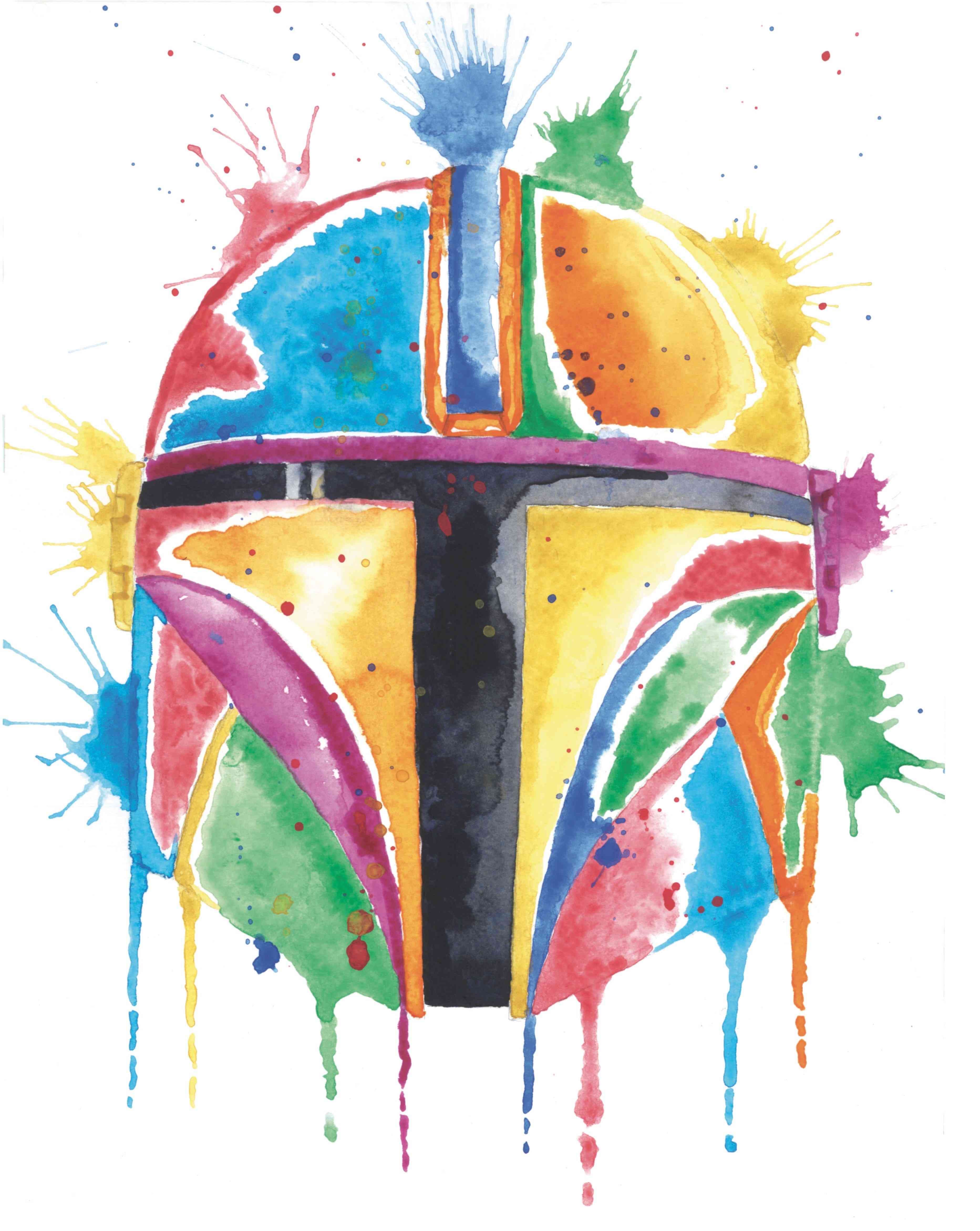 Mando Splash - Mandalorian Helmet Watercolour Artwork