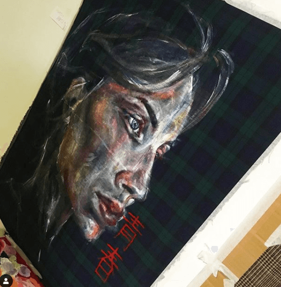 Woman with Kanji-Acrylic Painting on Fabric thumbnail-2