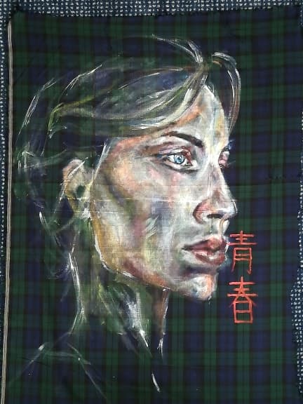 Woman with Kanji-Acrylic Painting on Fabric thumbnail-0