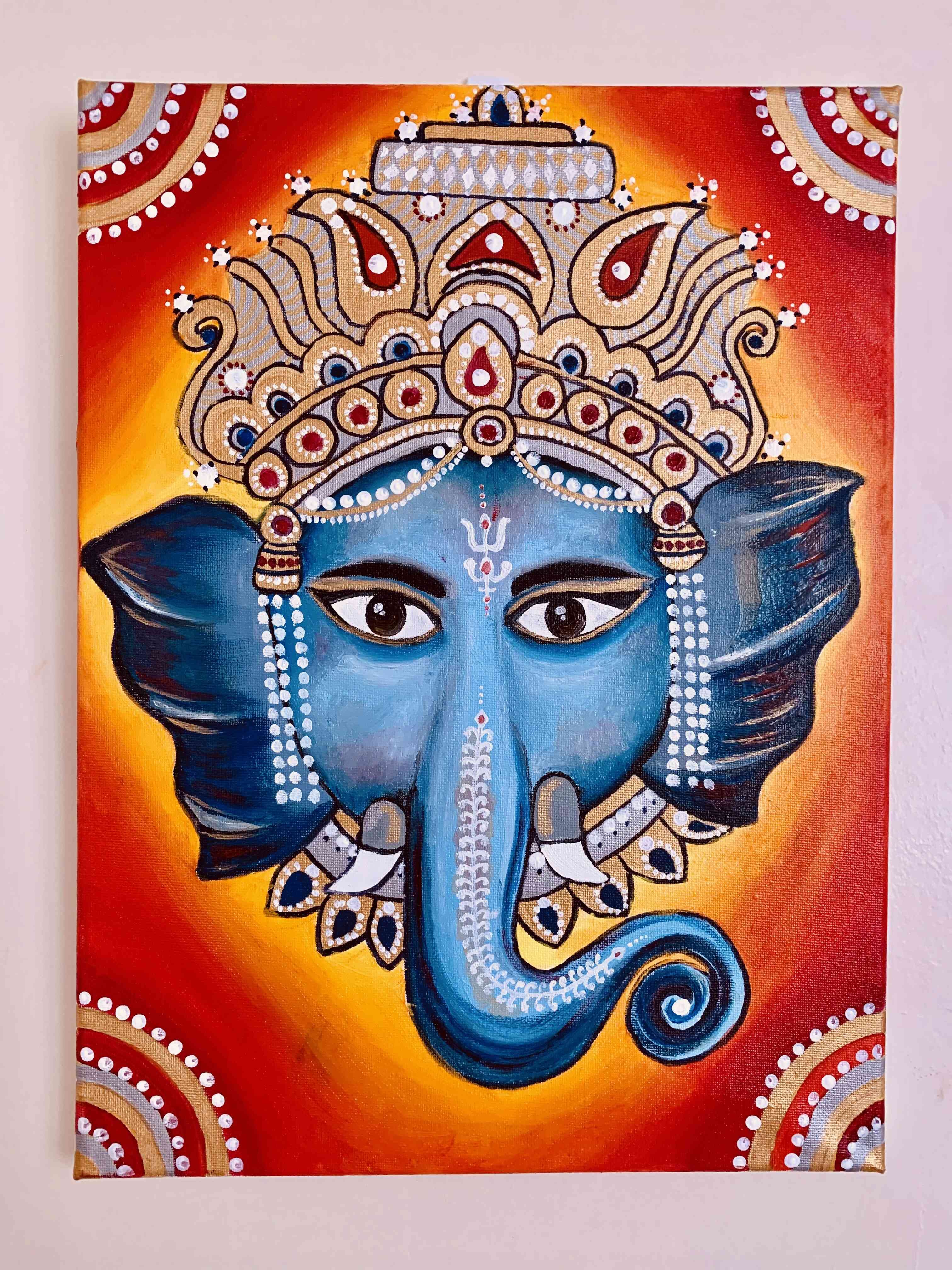 Beginners Good Luck - Lord Ganesha Acrylic Painting thumbnail-1