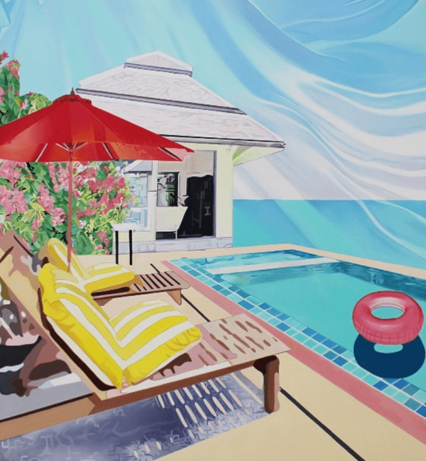 Summer Escape-Pool Oil Painting on MDF Panel thumbnail-1