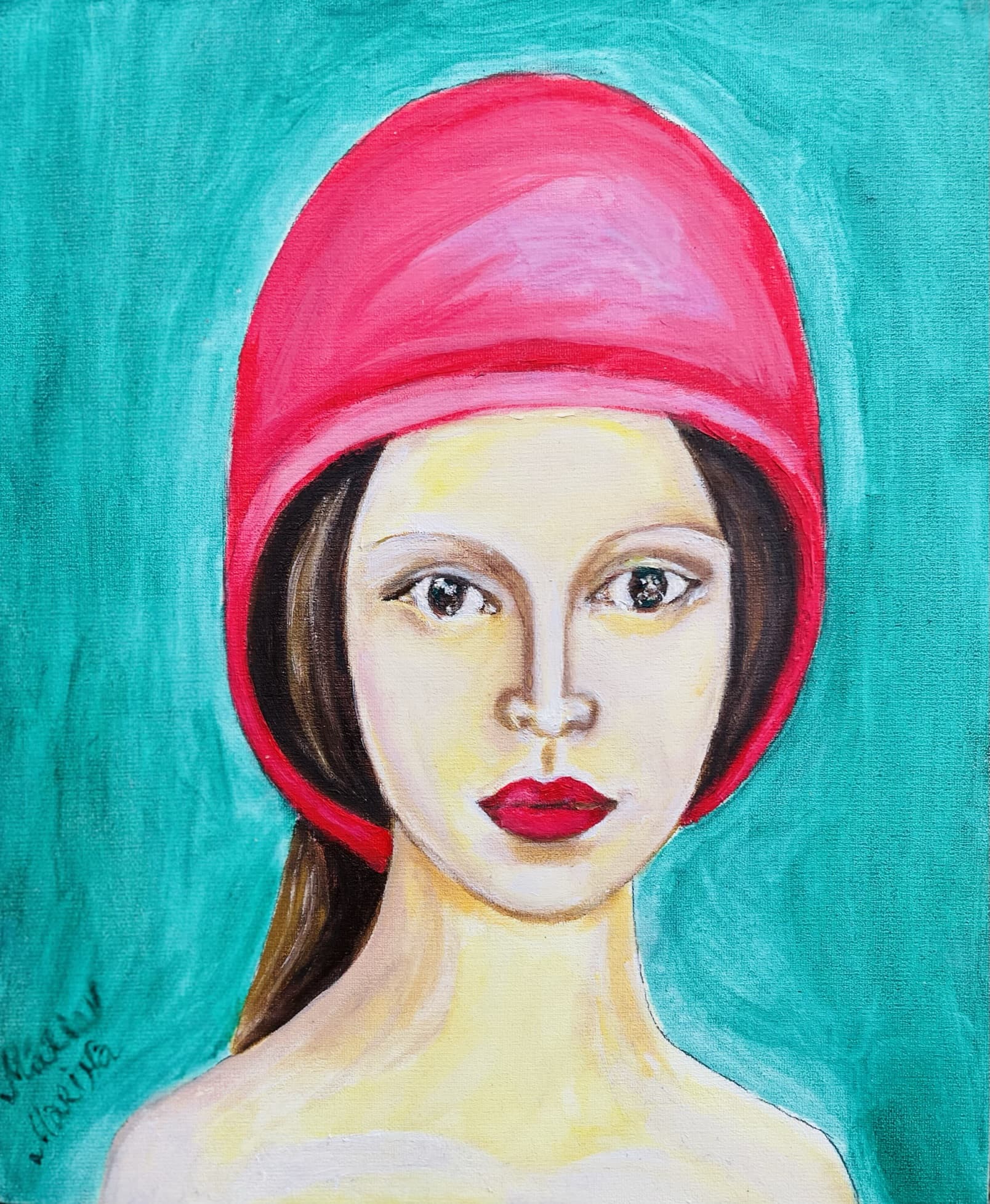 Woman in a Pink Hat Oil Painting thumbnail-0