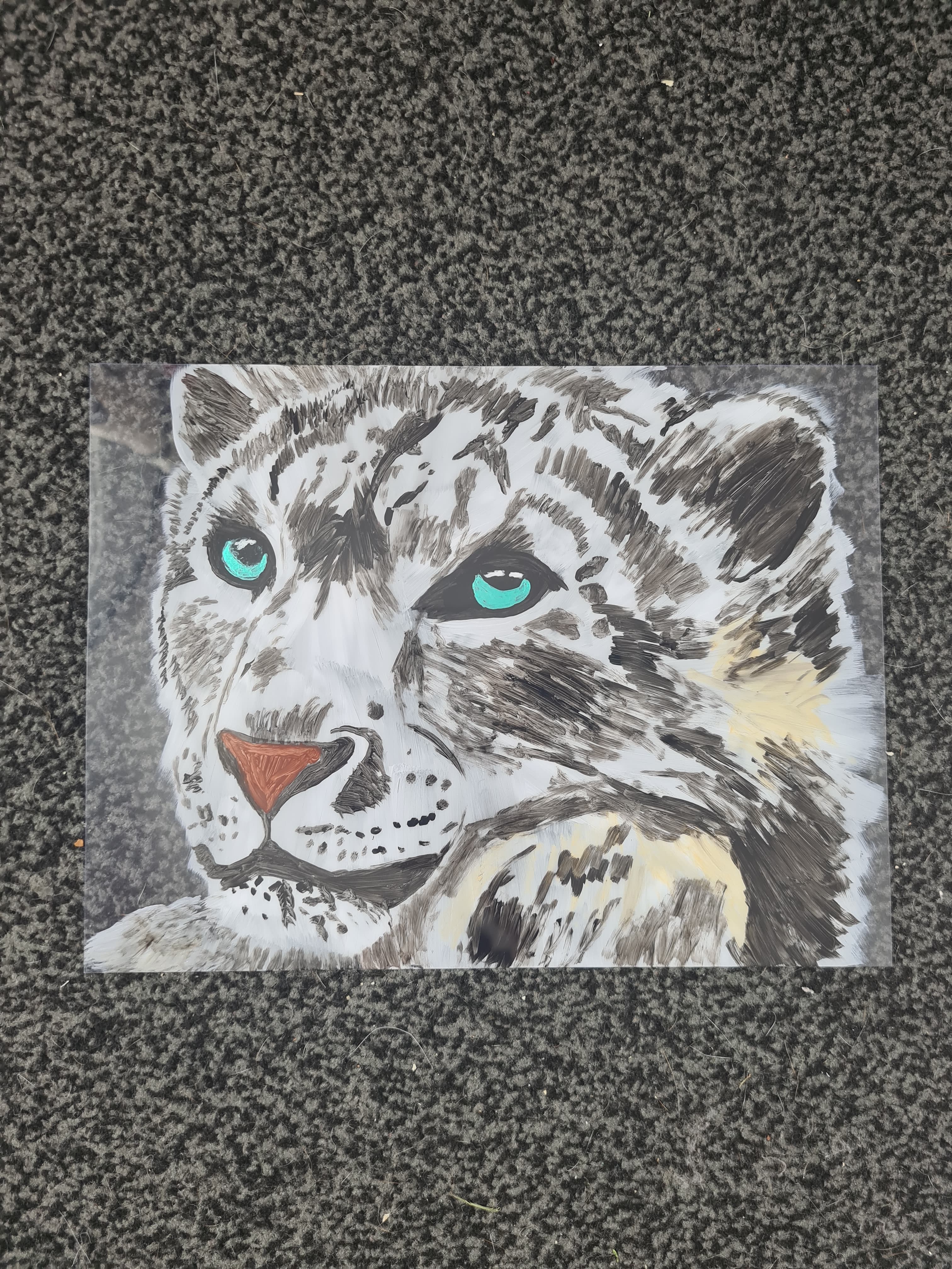 Snow Leopard- Metallic eyed snow leopard acrylic painting thumbnail-1