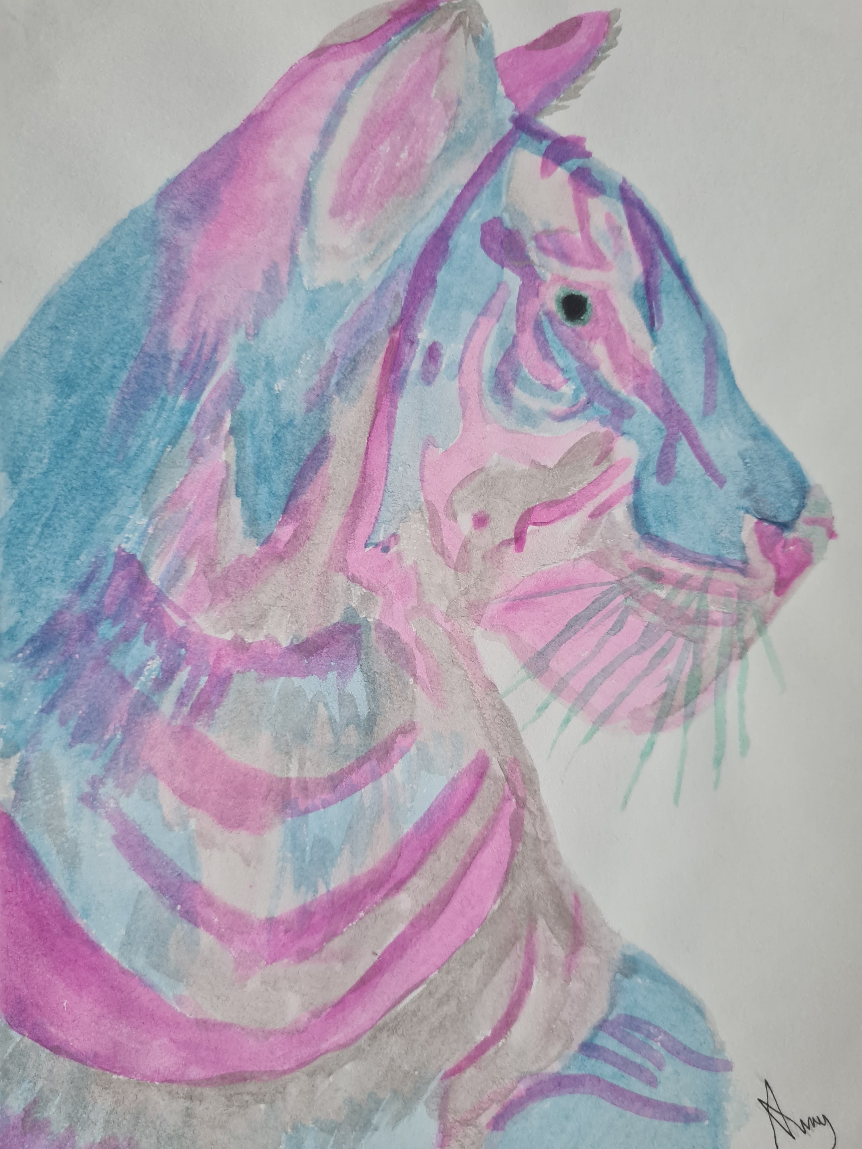 Candyfloss Tiger- Blue and Grey Tiger Watercolour Art thumbnail-0