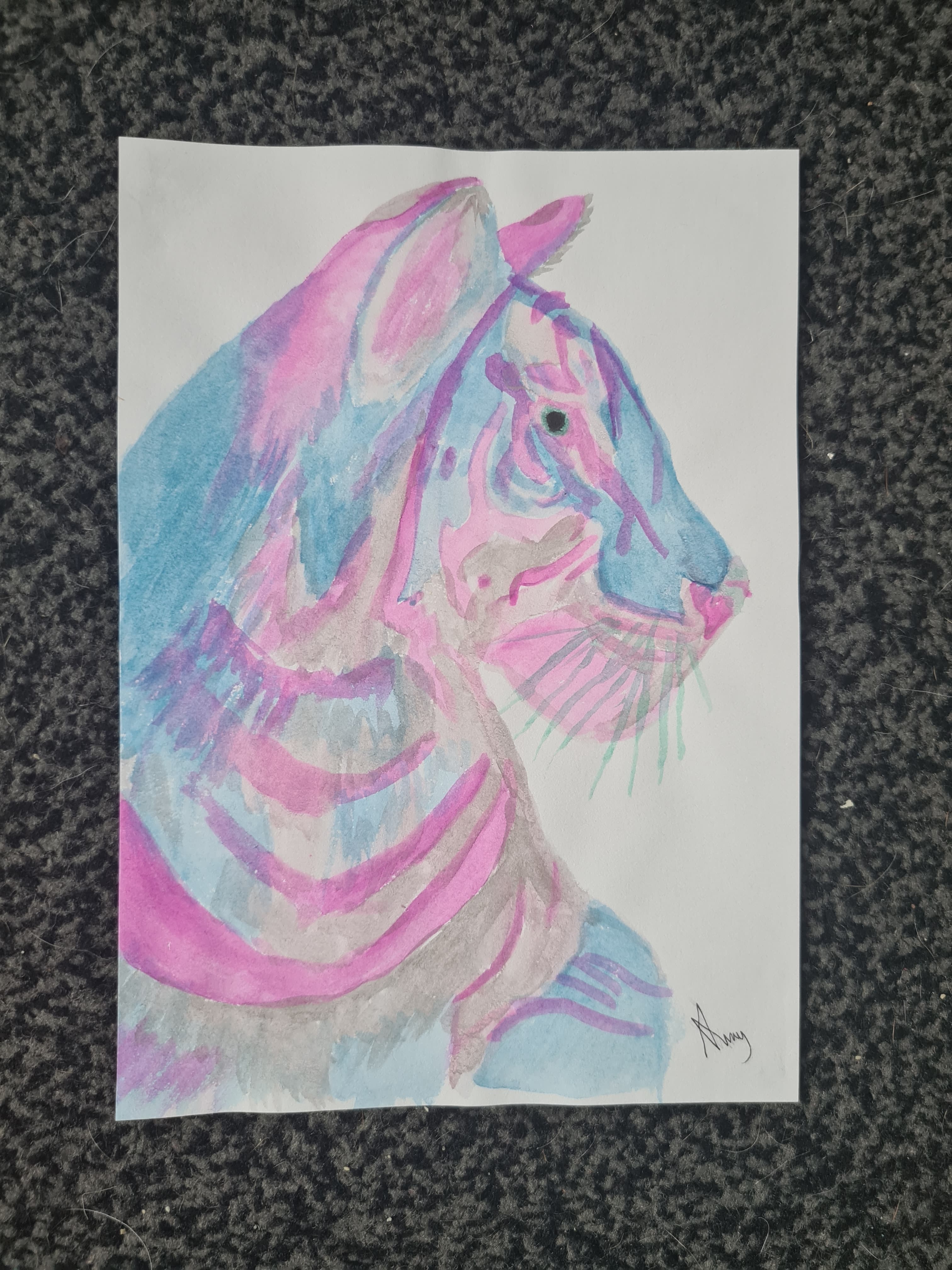 Candyfloss Tiger- Blue and Grey Tiger Watercolour Art thumbnail-1