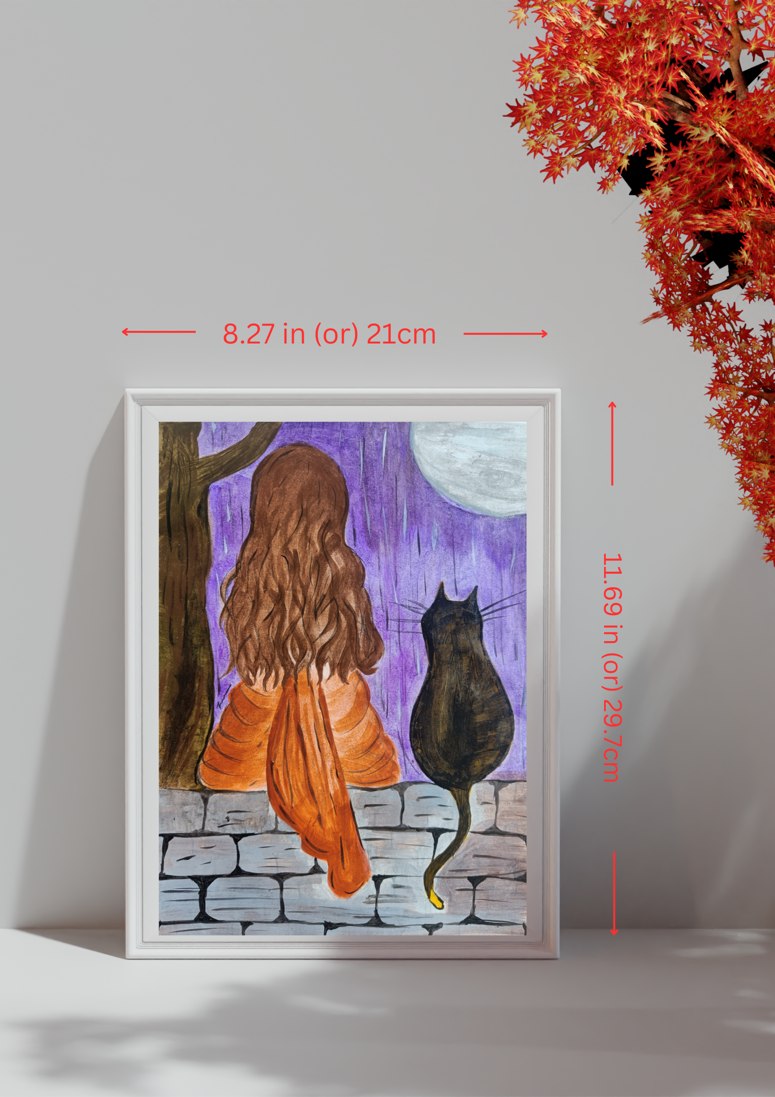 Modern painting of a Girl and a Cat - Aesthetic - Exotic - Hand painted No Print - Acrylic painting - Perfect for gifts and collectibles