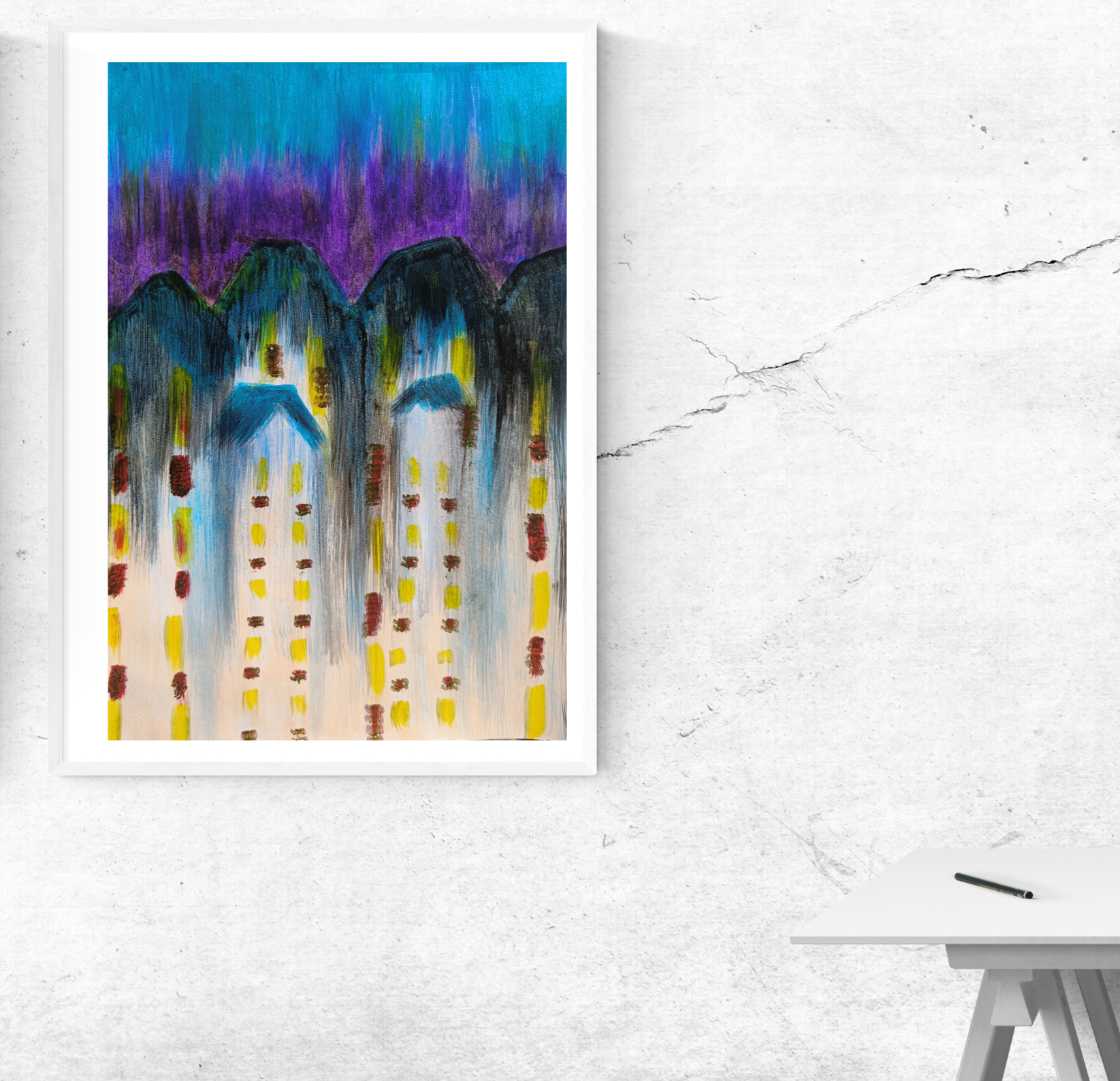 Modern Abstract portrait of buildings - Aesthetic and Exotic - Hand painted No Print - Acrylic painting - Perfect for gifts and collectibles thumbnail-1