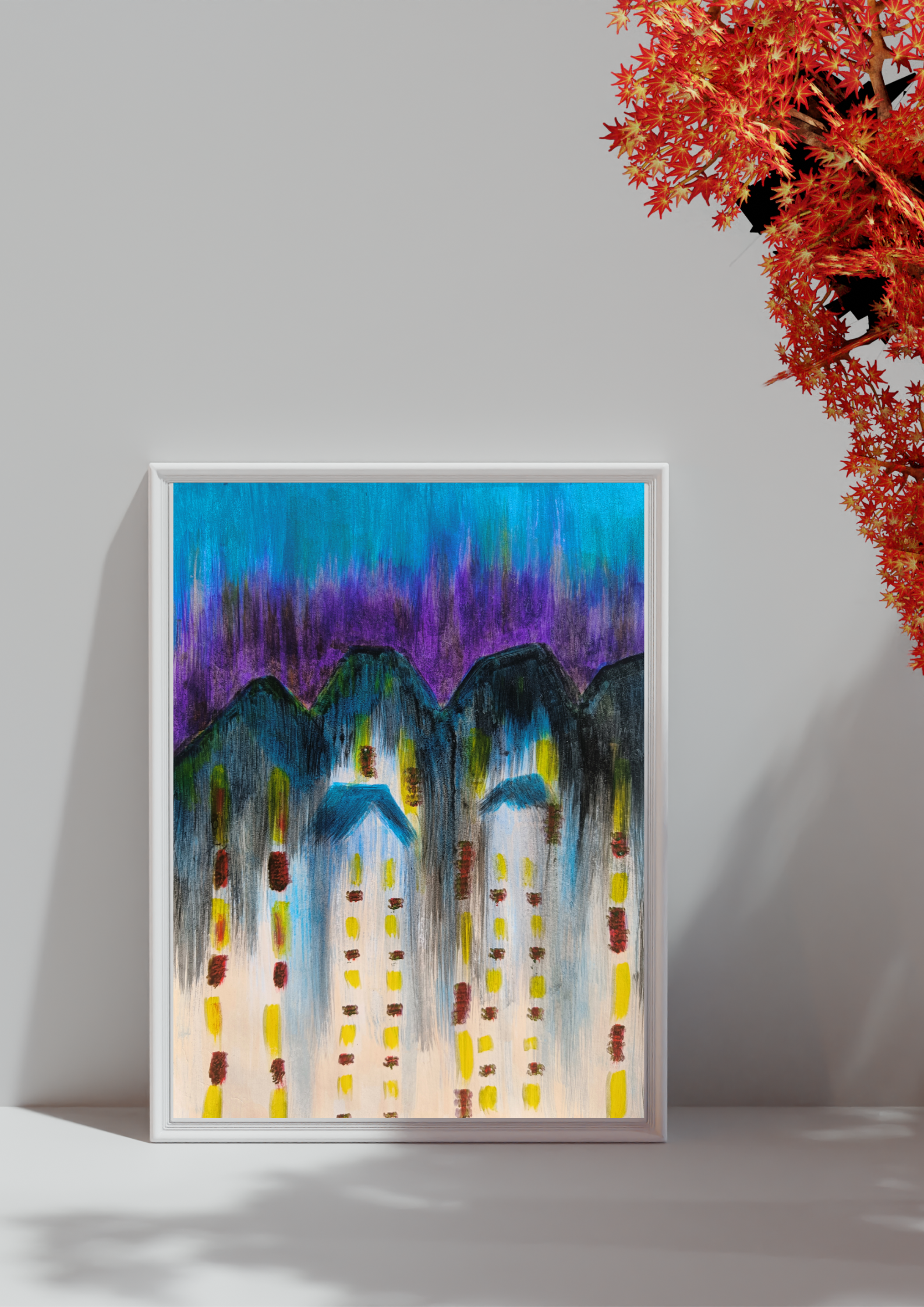 Modern Abstract portrait of buildings - Aesthetic and Exotic - Hand painted No Print - Acrylic painting - Perfect for gifts and collectibles thumbnail-0