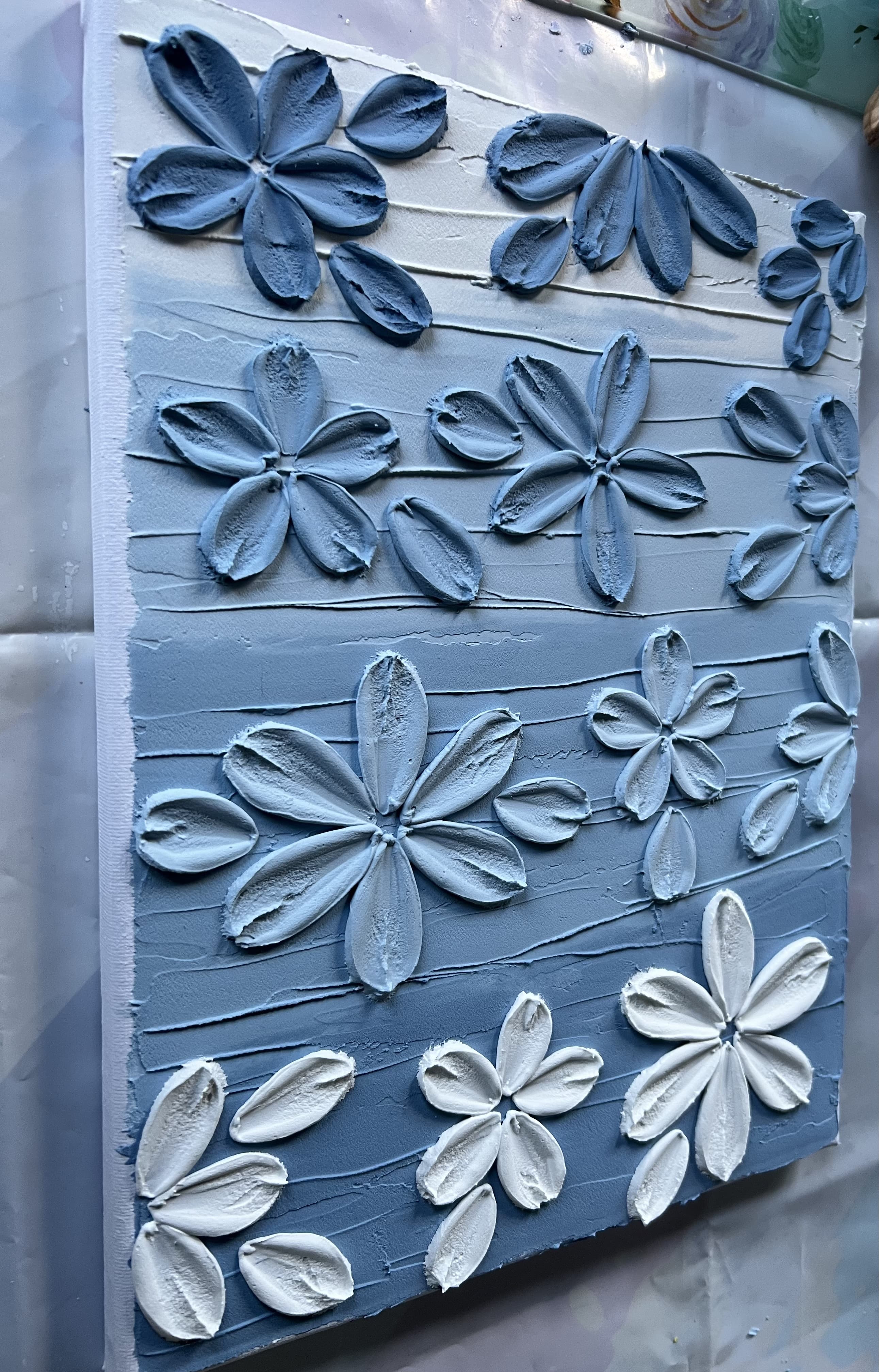 Blue Fade - Textured Petals Floral Acrylic Art