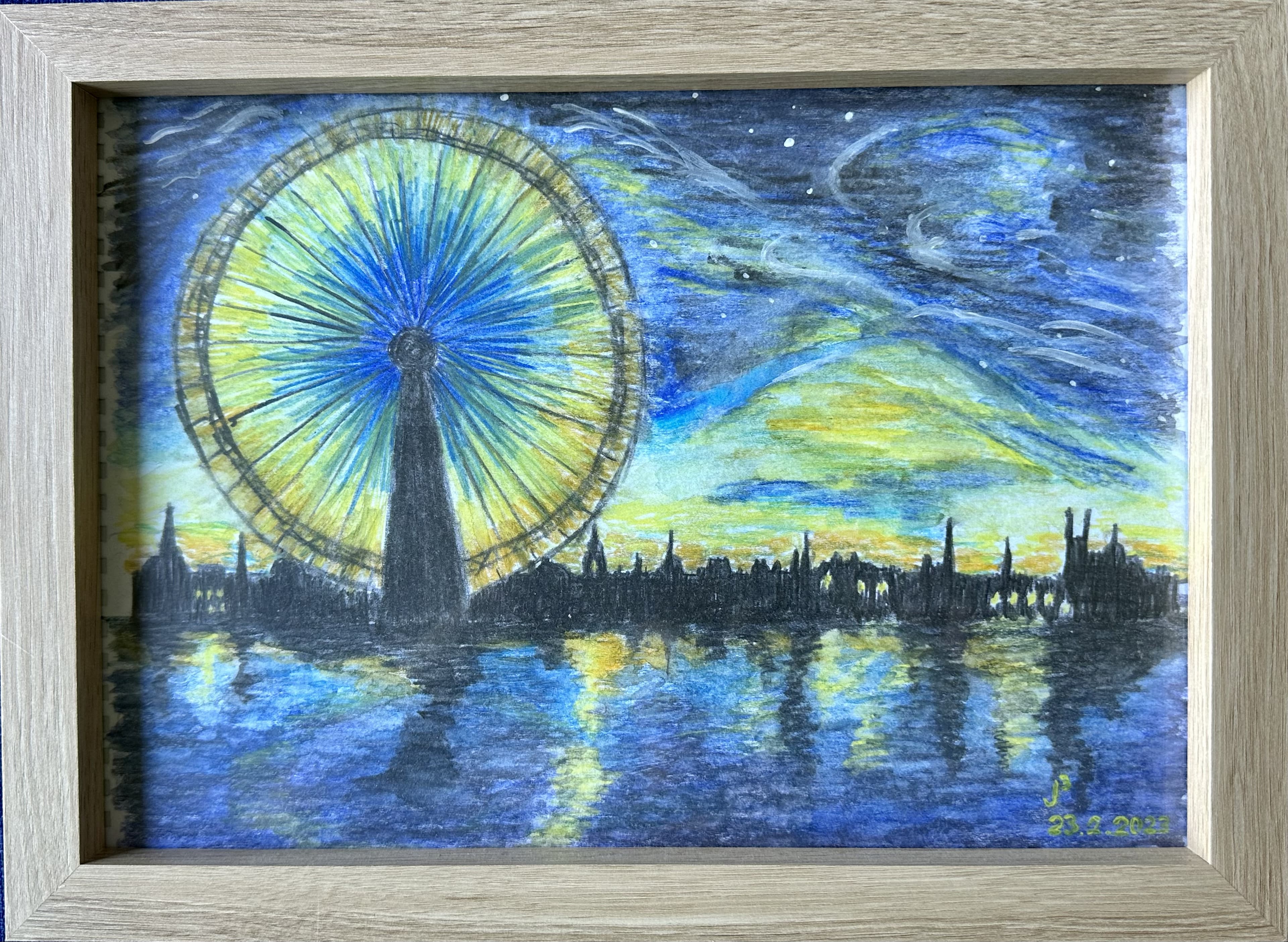 The London Eye in Dusk - Aquarelle Pencils on Mixed Media Paper thumbnail-1