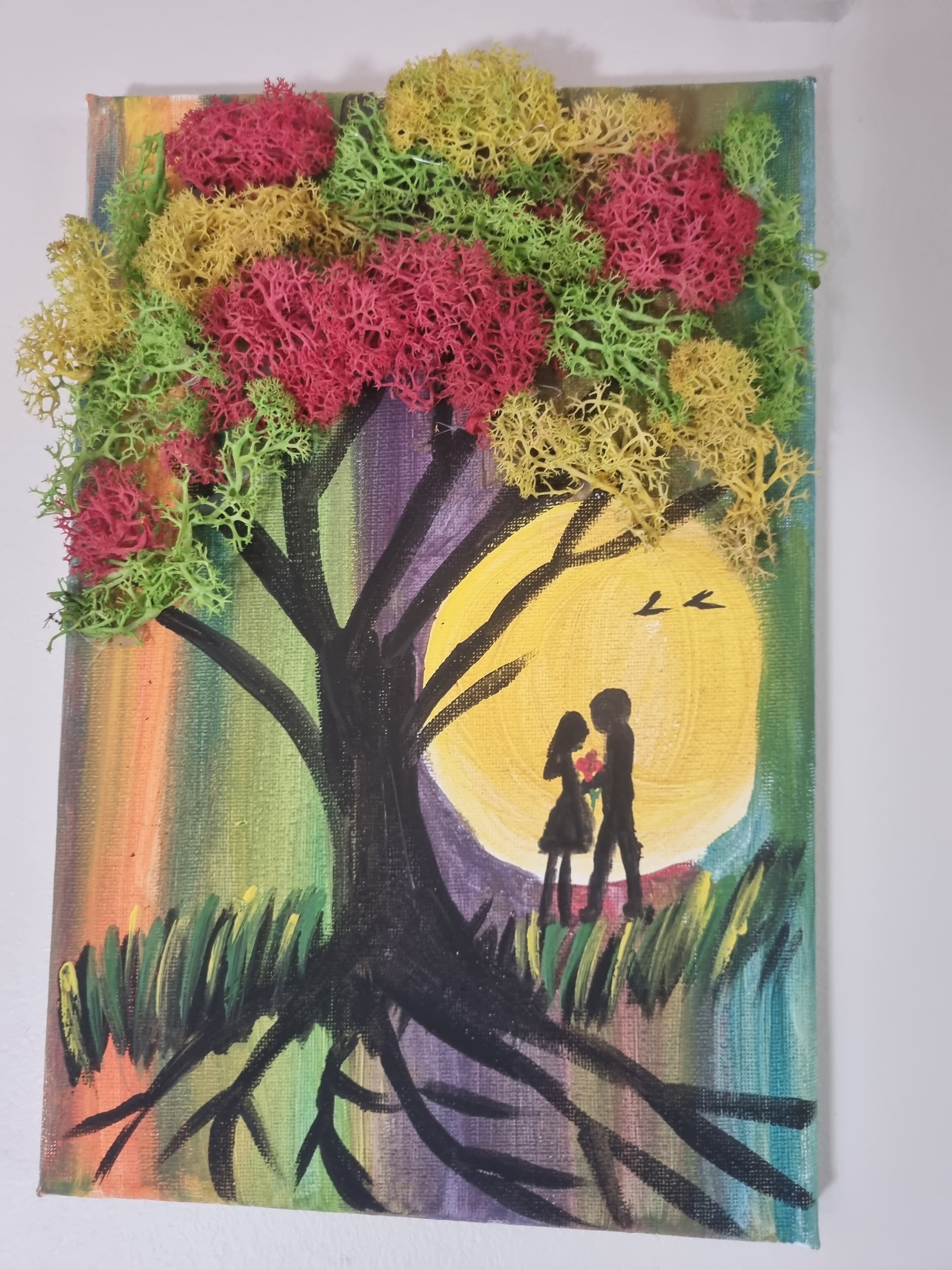 Love is in the air-Colourful Lichen Acrylic Nature Painting