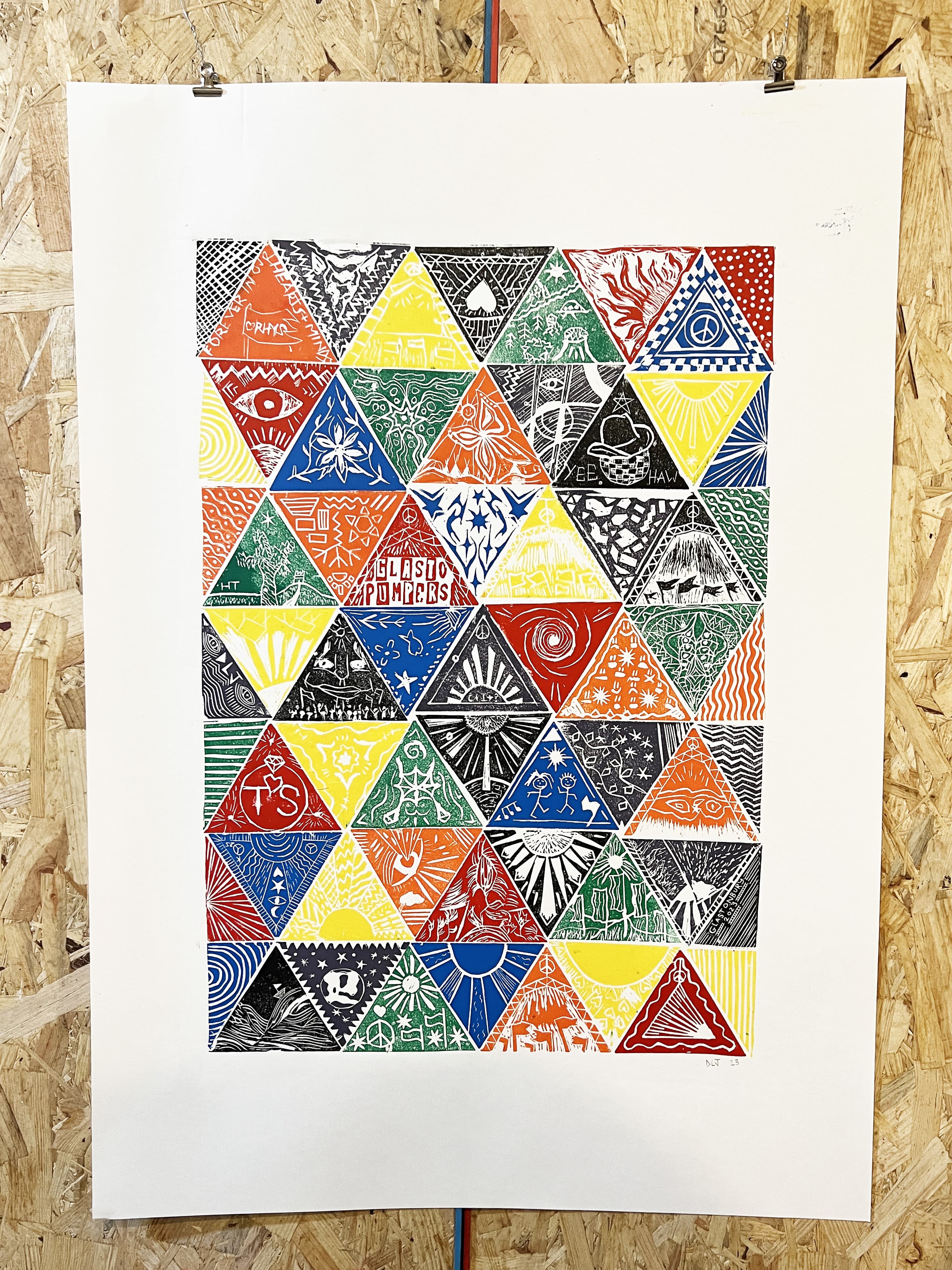 Glastonbury Pyramids Group Lino Print