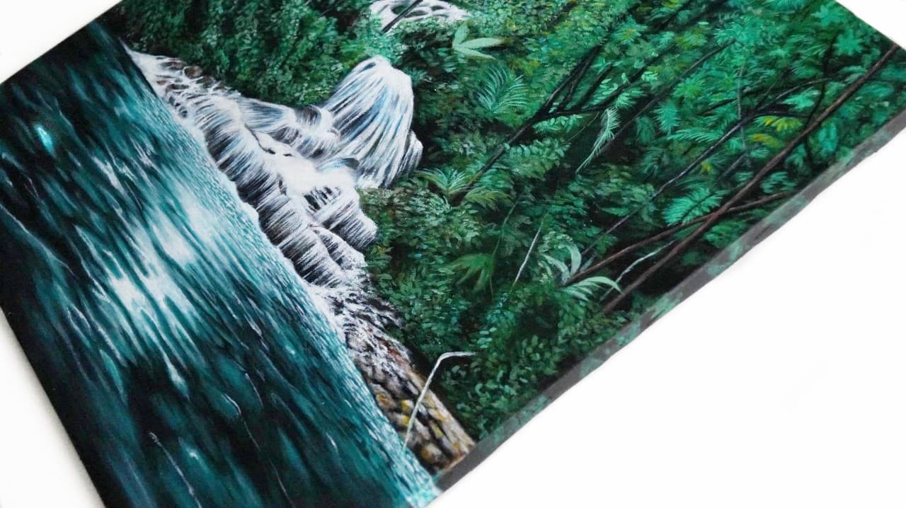 Waterfall Forest - Acrylic Waterfall Forest Painting thumbnail-1