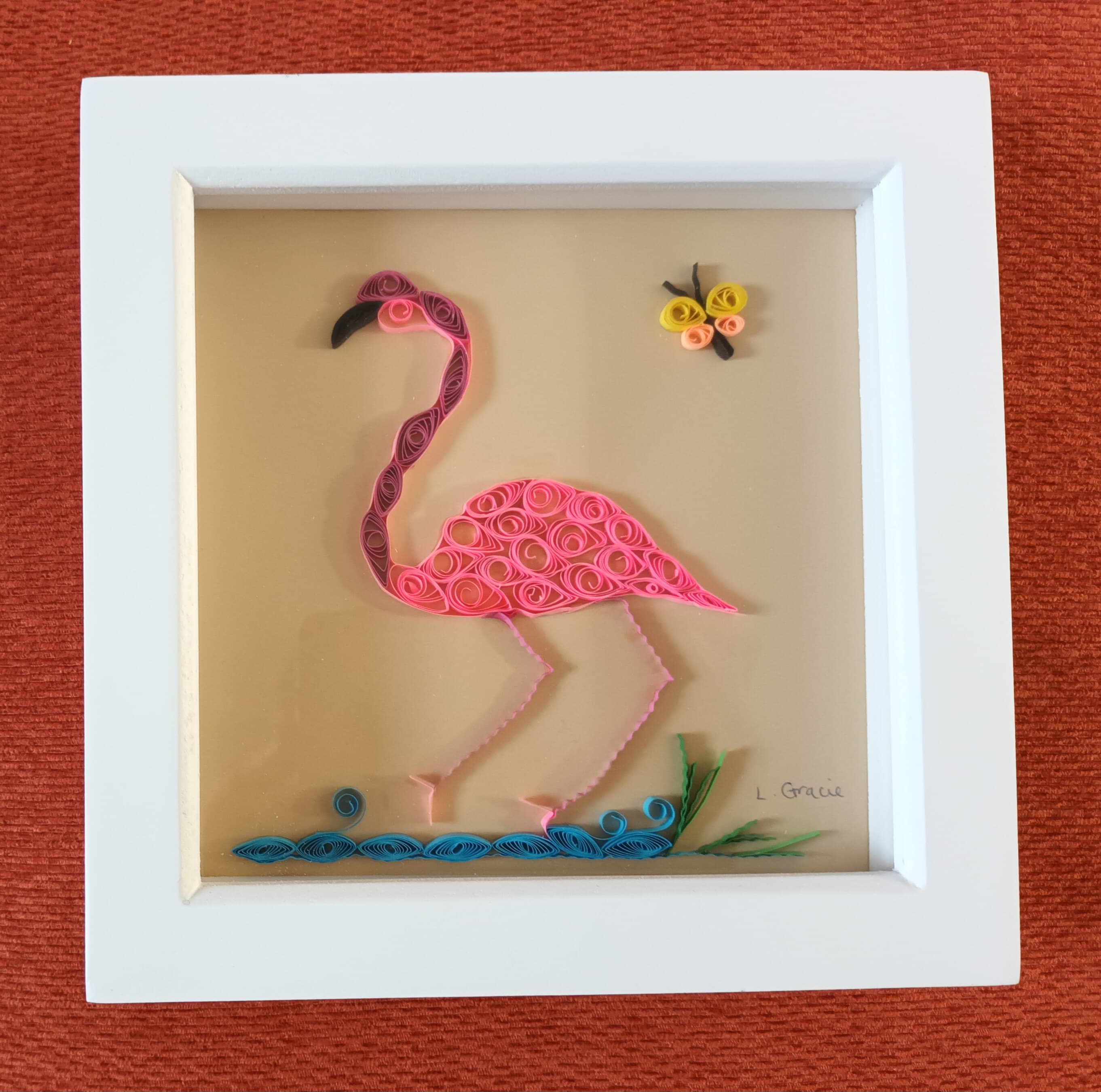 Quilled Flamingo - 3D Art - Unique Mixed Media Artwork thumbnail-0