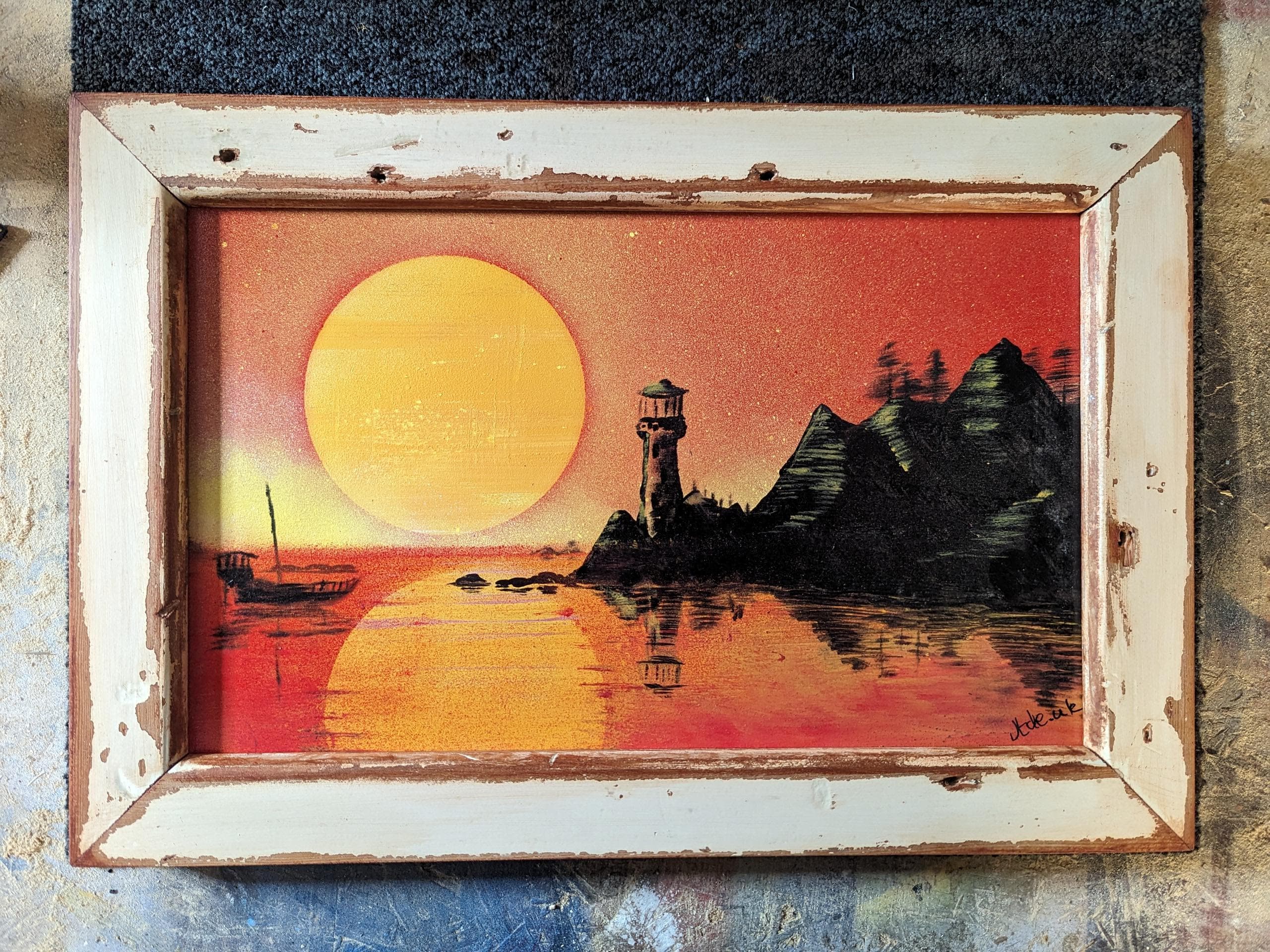 Day and Night at the Bay - Captivating Spray Paint Landscape Artwork thumbnail-1