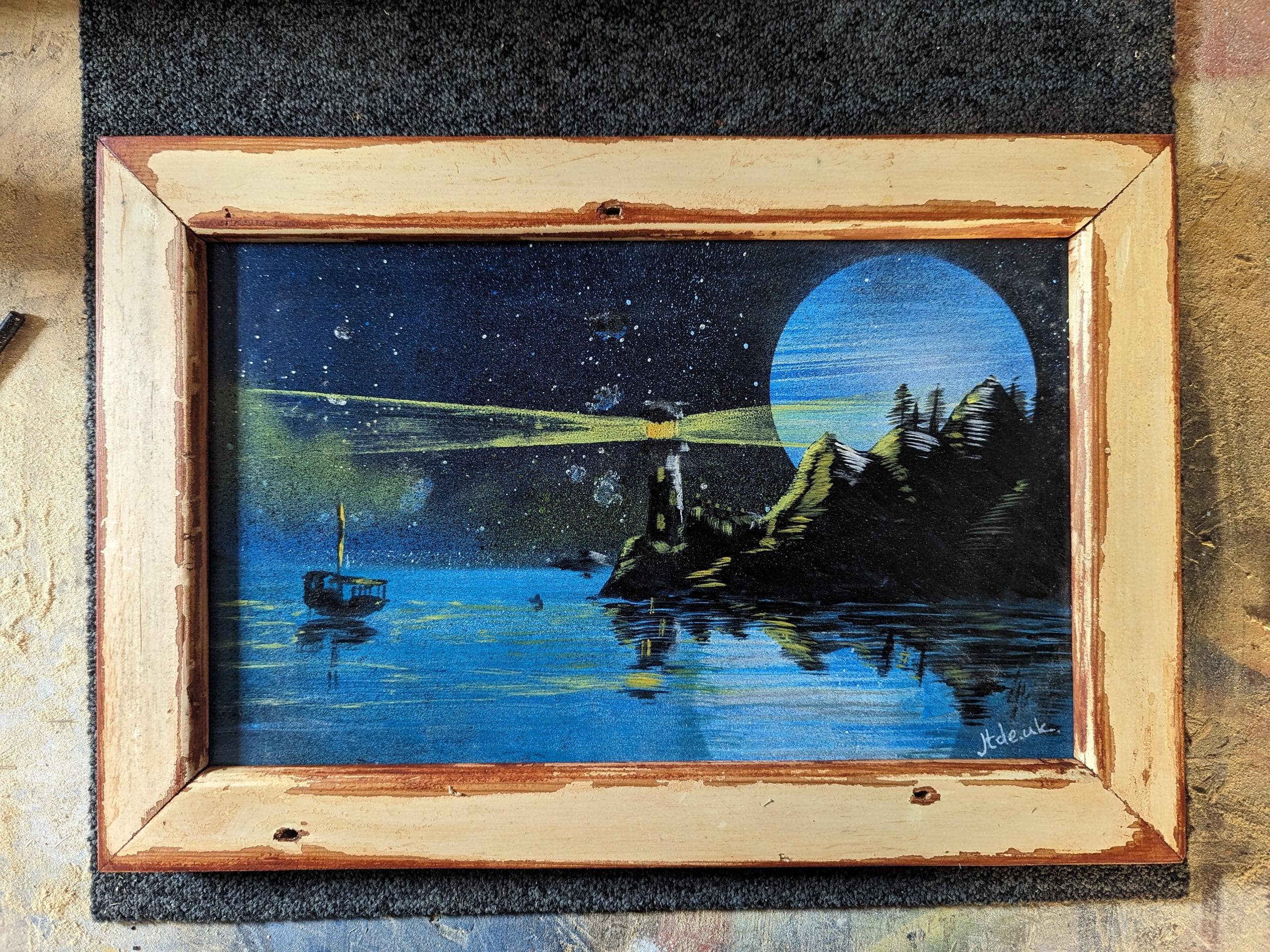 Day and Night at the Bay - Captivating Spray Paint Landscape Artwork thumbnail-0