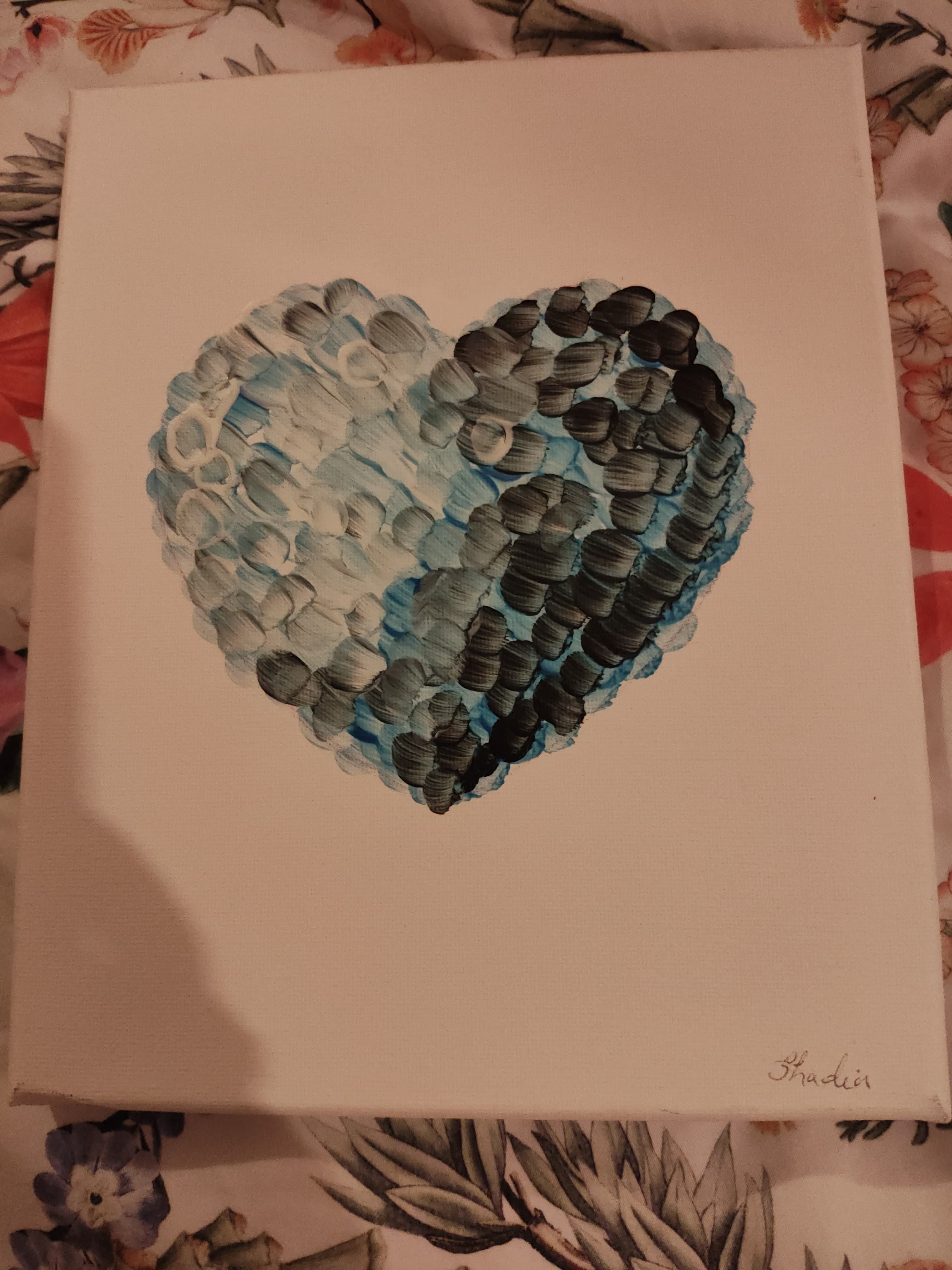 Acrylic blue heart painting