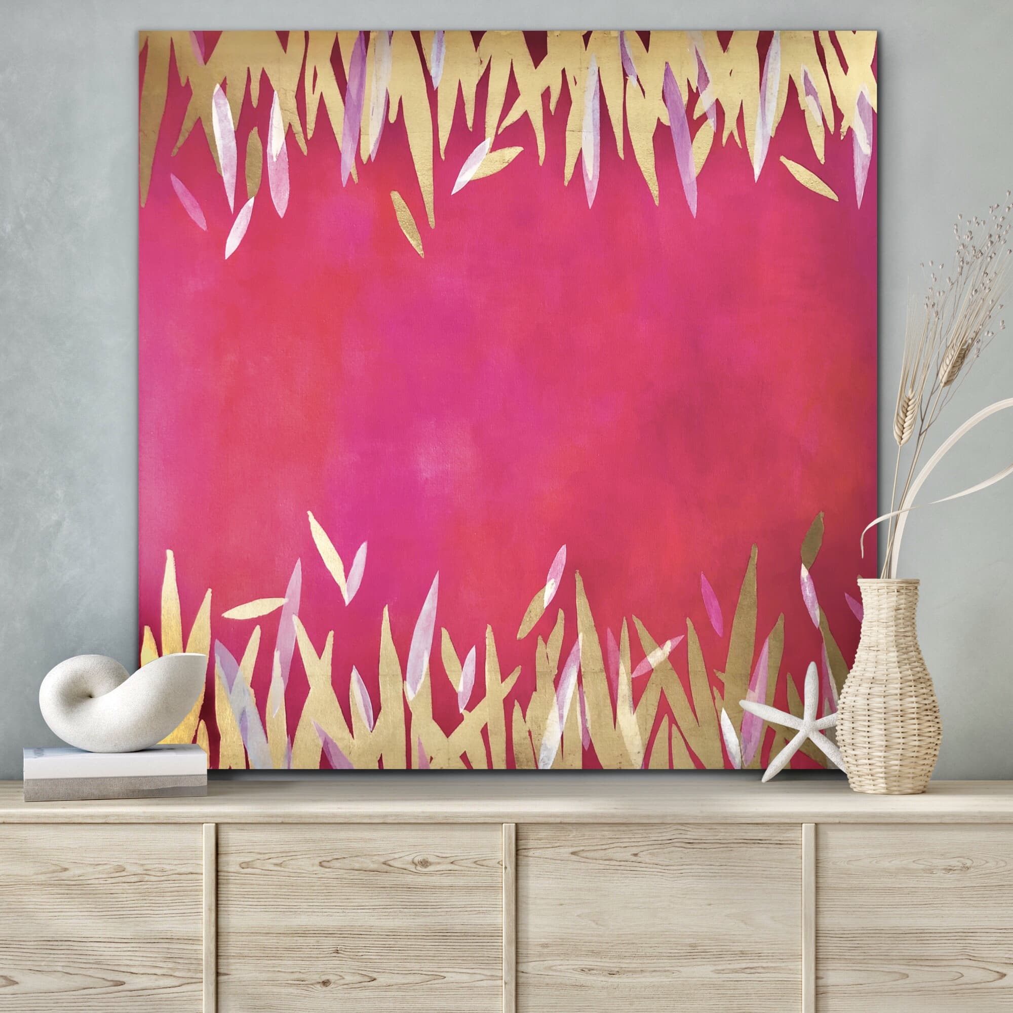 Coral Glow - gold leaf acrylic painting thumbnail-0