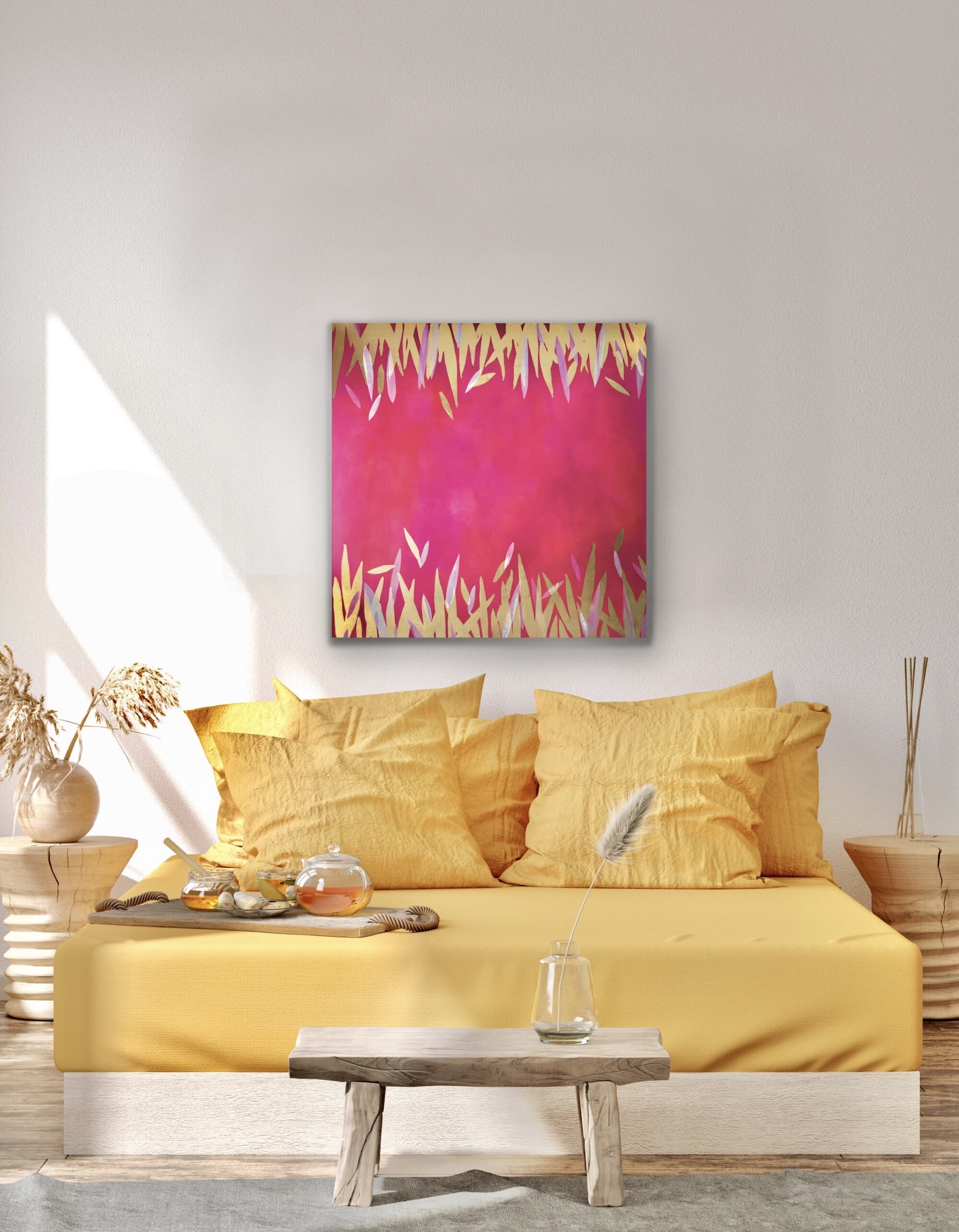 Coral Glow - gold leaf acrylic painting thumbnail-1