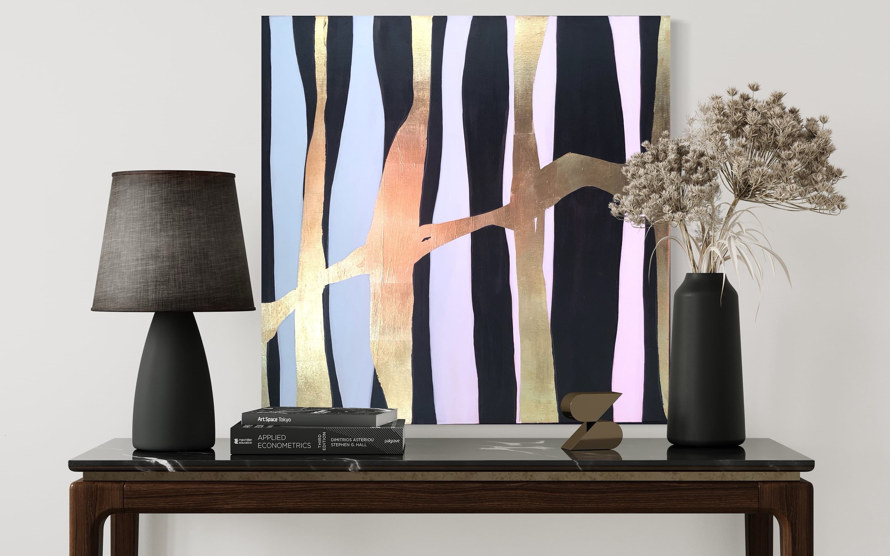 Gold black and white abstract canvas - Clear gloss lacquered canvas art thumbnail-0