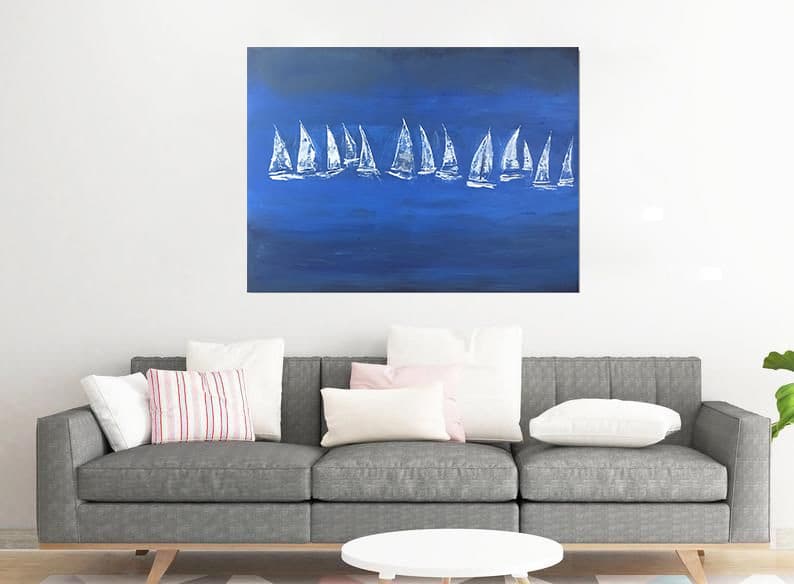 Sailings Boats  Original Abstract Acrylic painting thumbnail-1