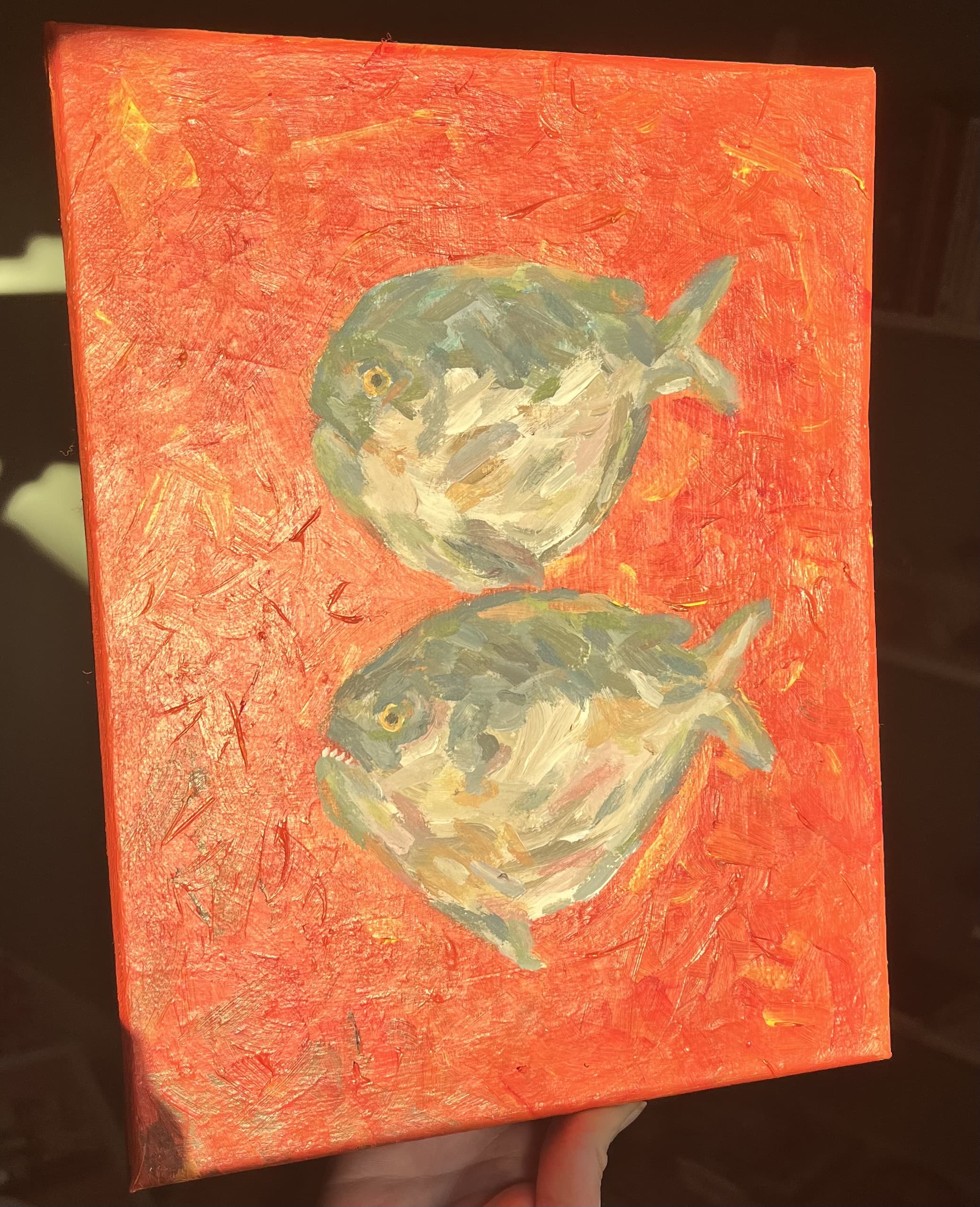 Two fish on Orange Canvas thumbnail-1