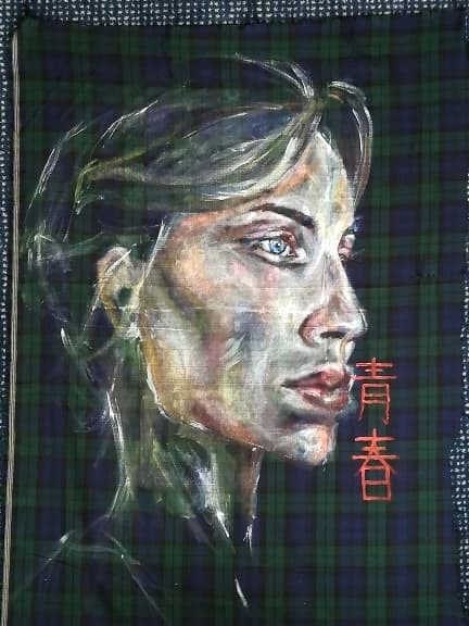 Woman with Kanji-Acrylic Painting on Fabric