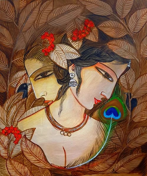 Acrylic Radha Krishna Handmade Painting