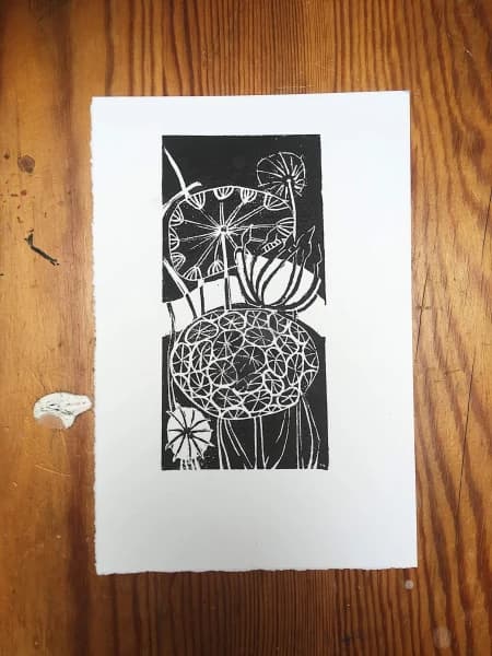 Hand Printed Seedheads Ink Art